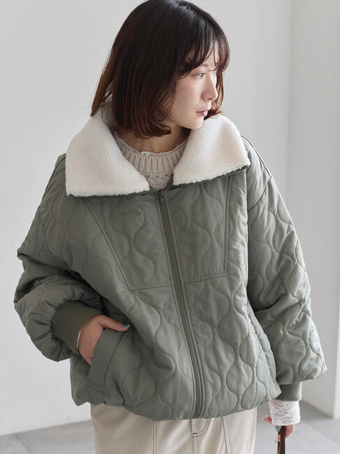 Samansa Mos2 blue「衿ボアキルトジャケット」|その他|