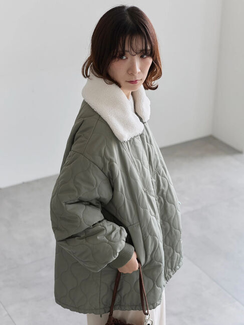 Samansa Mos2 blue「衿ボアキルトジャケット」|その他|