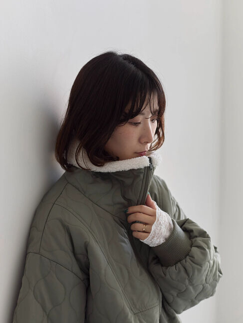 Samansa Mos2 blue「衿ボアキルトジャケット」|その他|