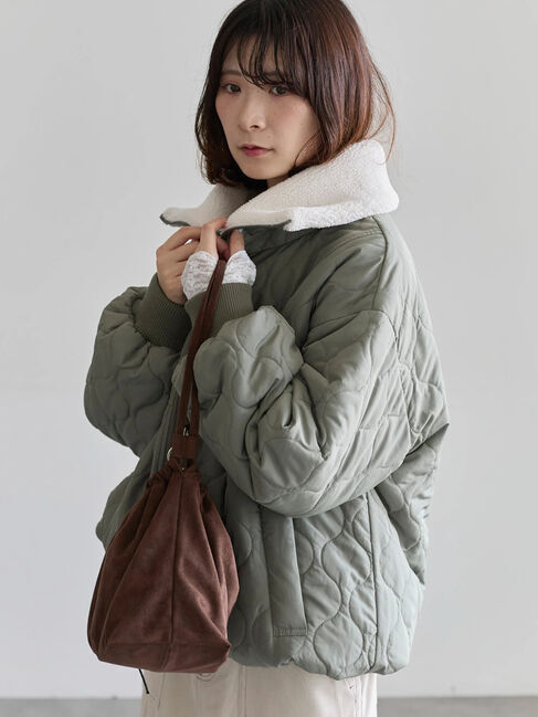 Samansa Mos2 blue「衿ボアキルトジャケット」|その他|