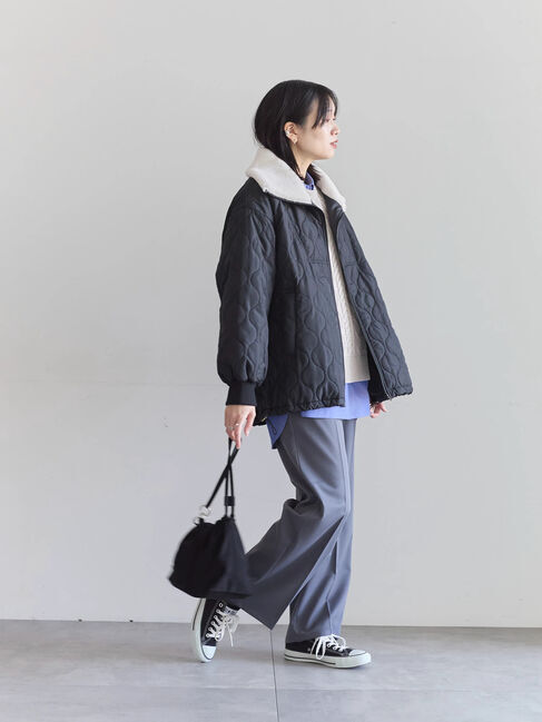 Samansa Mos2 blue「衿ボアキルトジャケット」|その他|