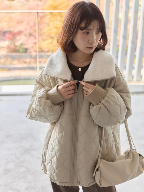 Samansa Mos2 blue「衿ボアキルトジャケット」|その他|