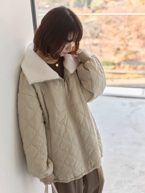 Samansa Mos2 blue「衿ボアキルトジャケット」|その他|