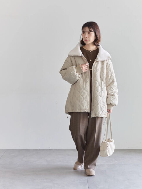 Samansa Mos2 blue「衿ボアキルトジャケット」|その他|