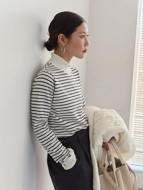 Samansa Mos2 blue「フリル衿ニットプルオーバー」|ニット・セーター|