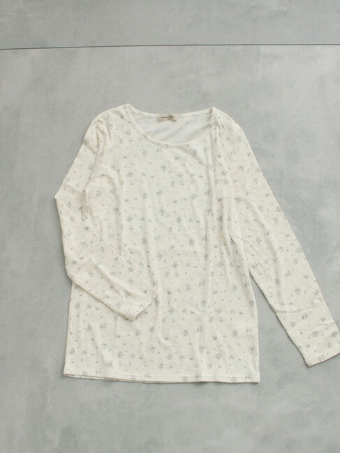 Samansa Mos2「【吸湿発熱】ベア天花柄クルーネック」|Tシャツ・カットソー|ベージュ