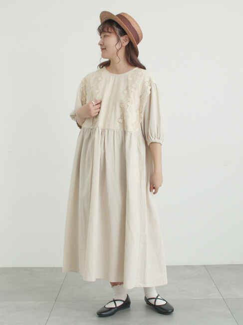 Samansa Mos2「胸元レース貼りワンピース」|ワンピース|