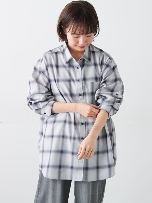 Samansa Mos2「オンブレチェックシアーシャツ」|シャツ・ブラウス|グレー