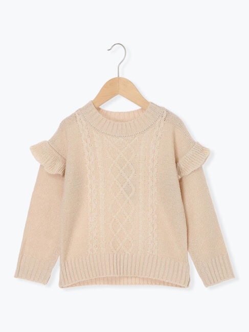 Samansa Mos2 Lagom「【マシンウォッシャブル】肩フリルケーブル編みニット」|ニット・セーター|ベージュ