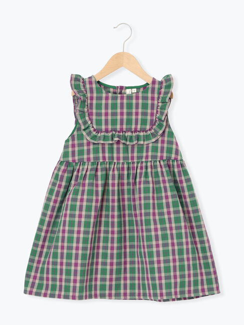 Samansa Mos2 Lagom「ヨークフリルチェックジャンバースカート」|ワンピース|グリーン