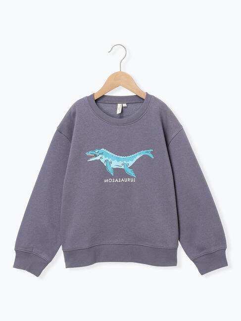 Samansa Mos2 Lagom「恐竜プリント裏起毛トレーナー」|Tシャツ・カットソー|チャコールグレー