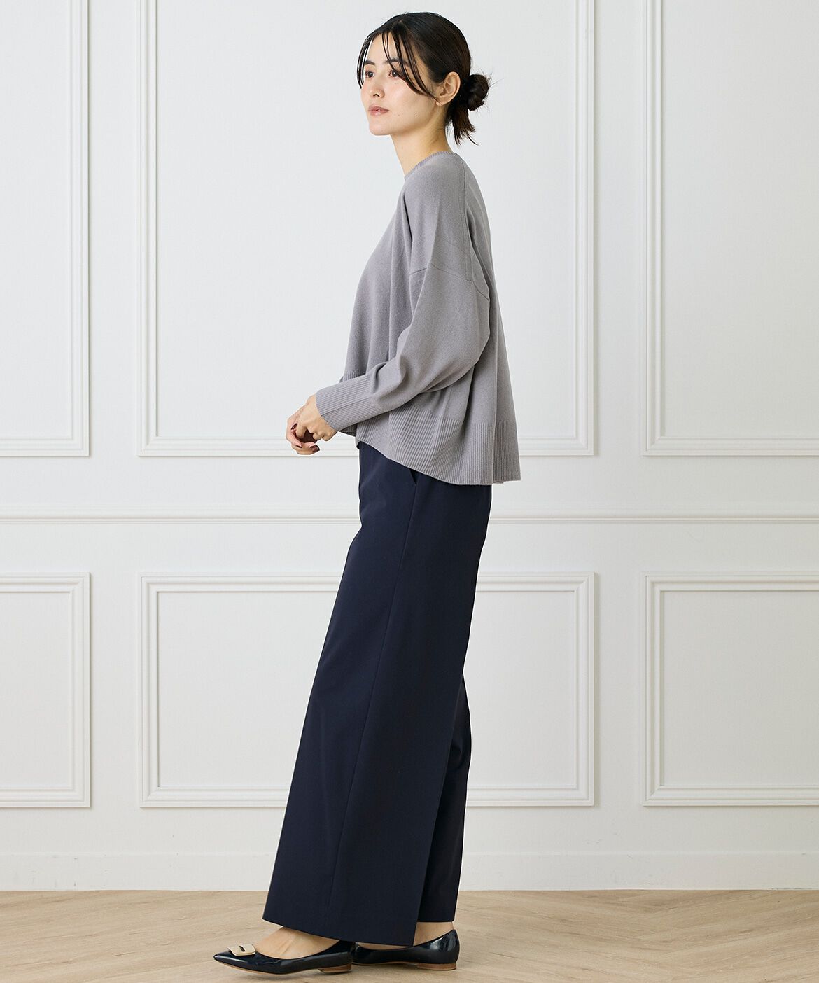 INED「《大きいサイズ》クルーネックプルオーバーニット」|ニット・セーター|