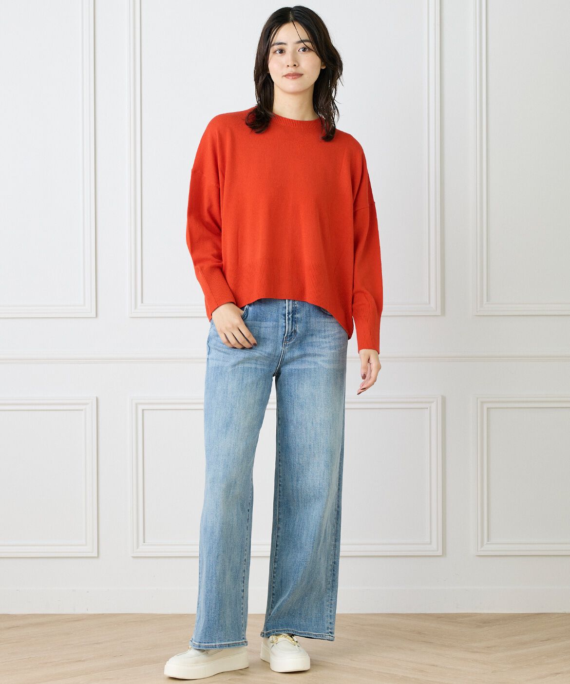 INED「《大きいサイズ》クルーネックプルオーバーニット」|ニット・セーター|