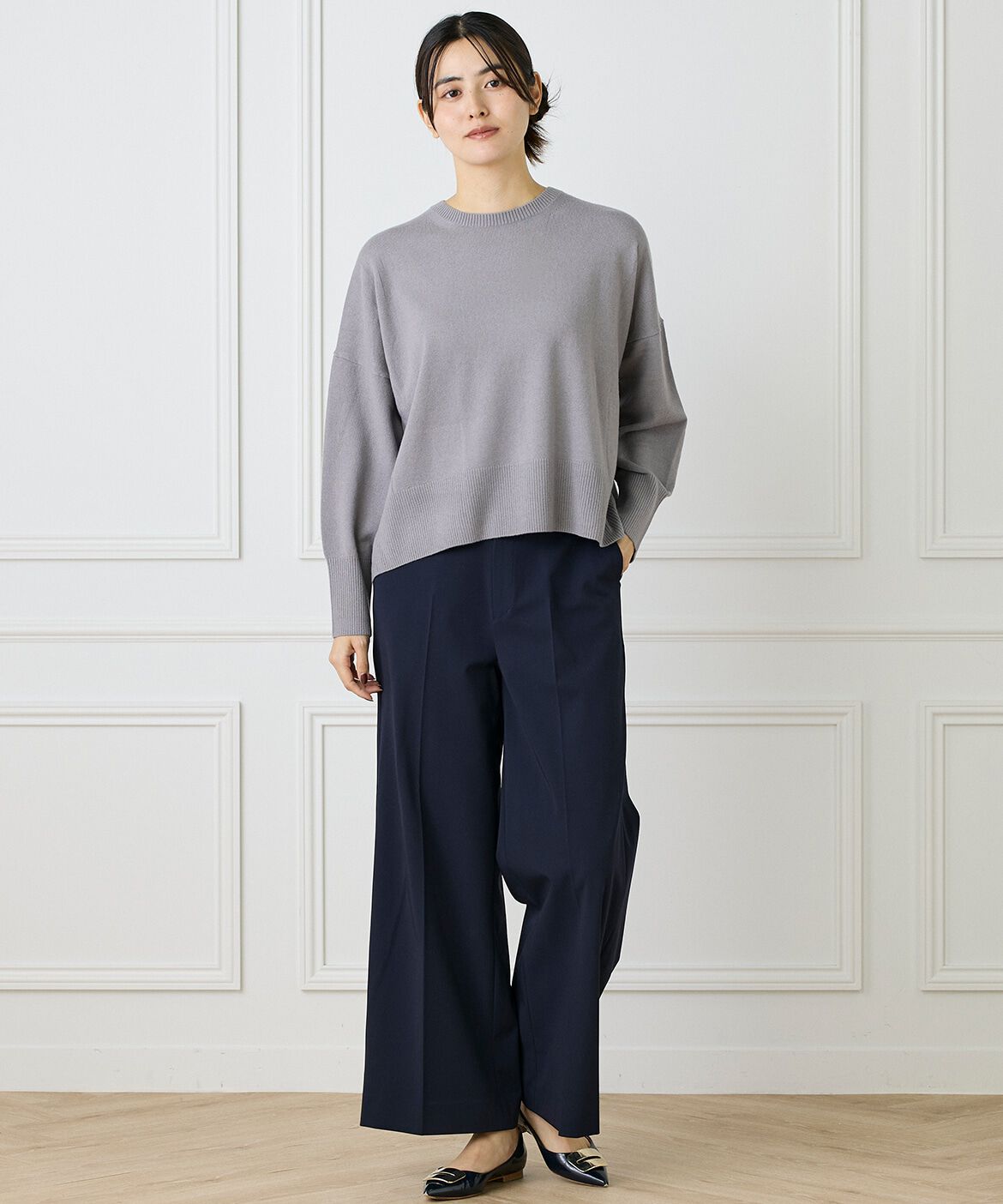 INED「《大きいサイズ》クルーネックプルオーバーニット」|ニット・セーター|