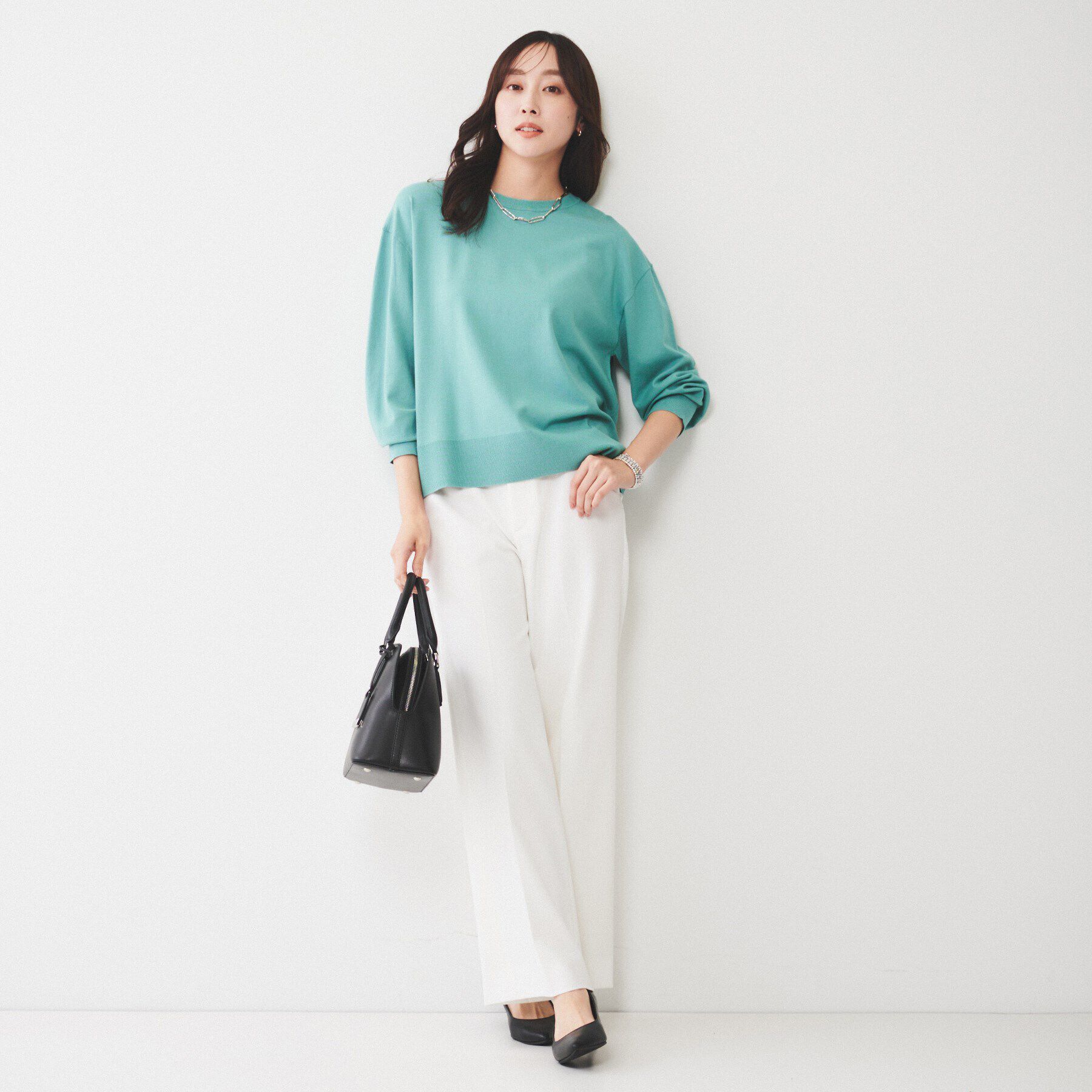 UNTITLED「【洗える/オンオフ使える】袖リブスリットストレッチニット」|ニット・セーター|