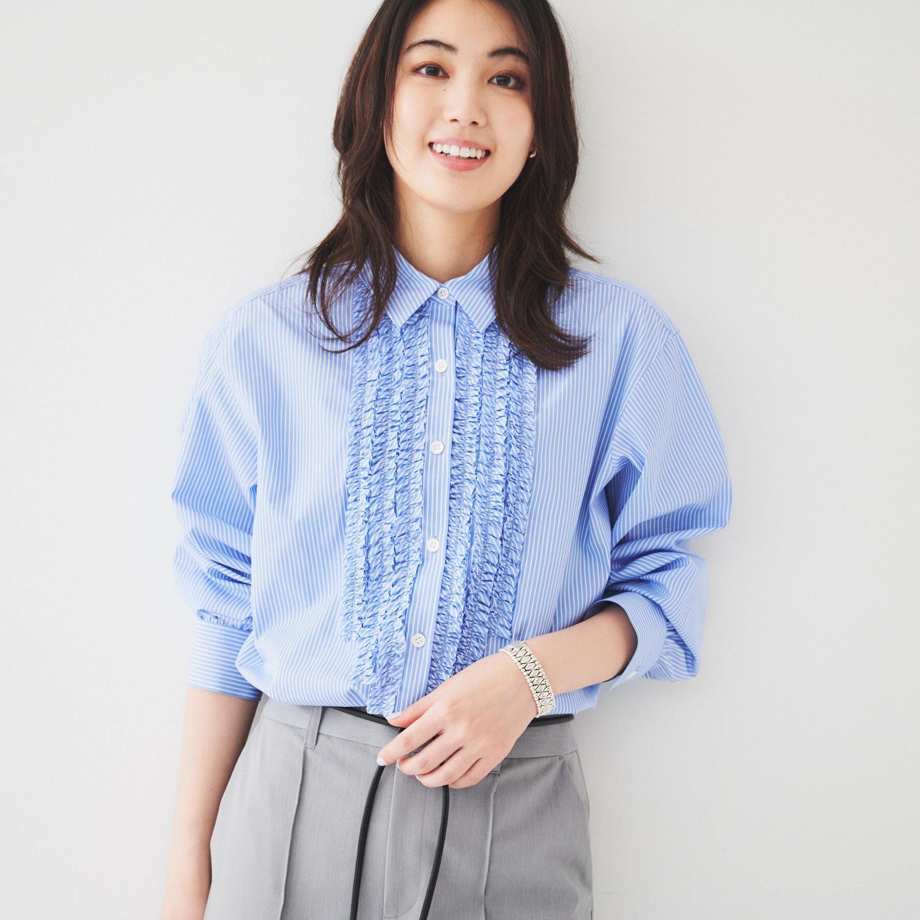 UNTITLED「【コットン100/前開きボタン】フロントフリルシャツ」|シャツ・ブラウス|