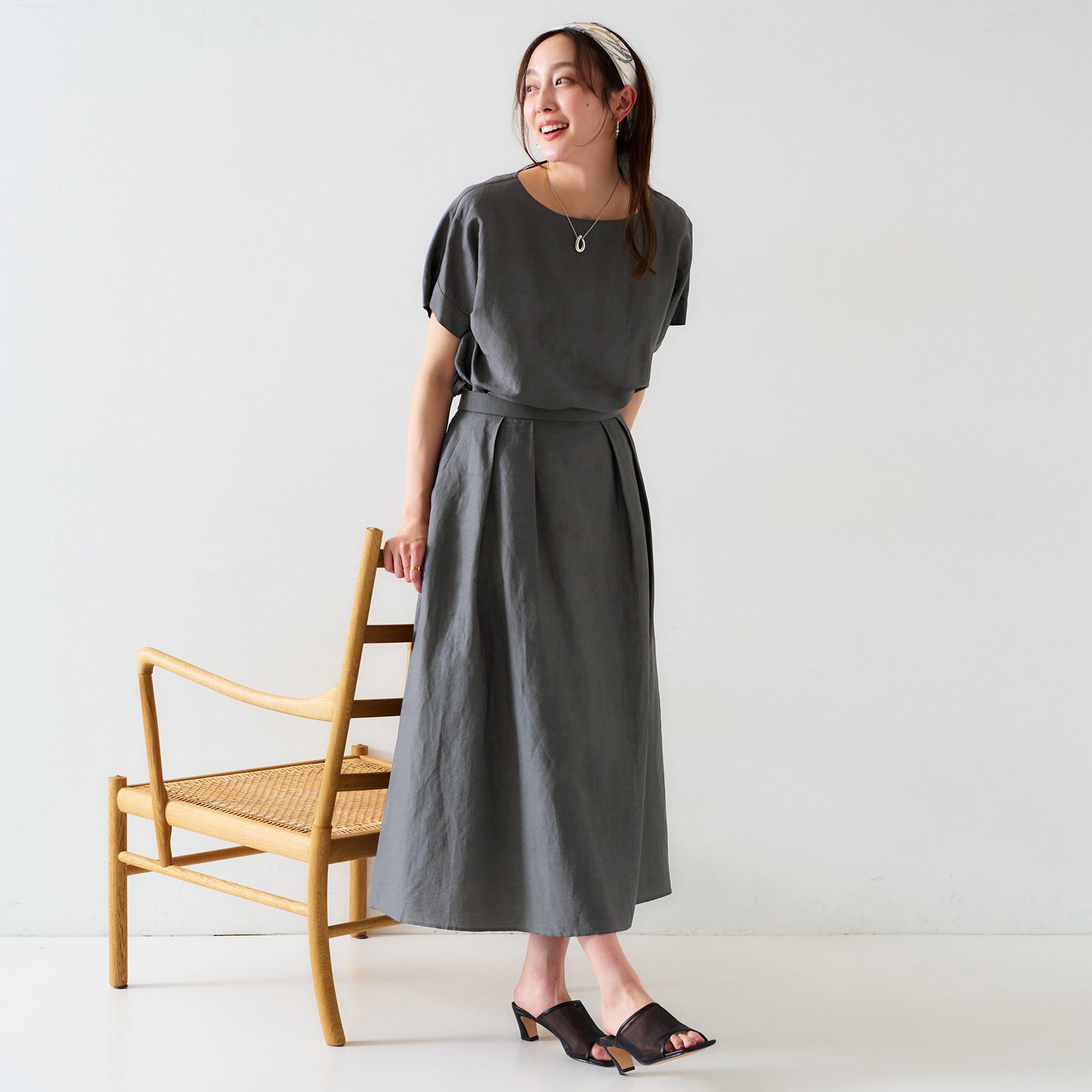 UNTITLED「【セットアップ可能/手洗い可】リネン混 ボートネックTブラウス」|シャツ・ブラウス|