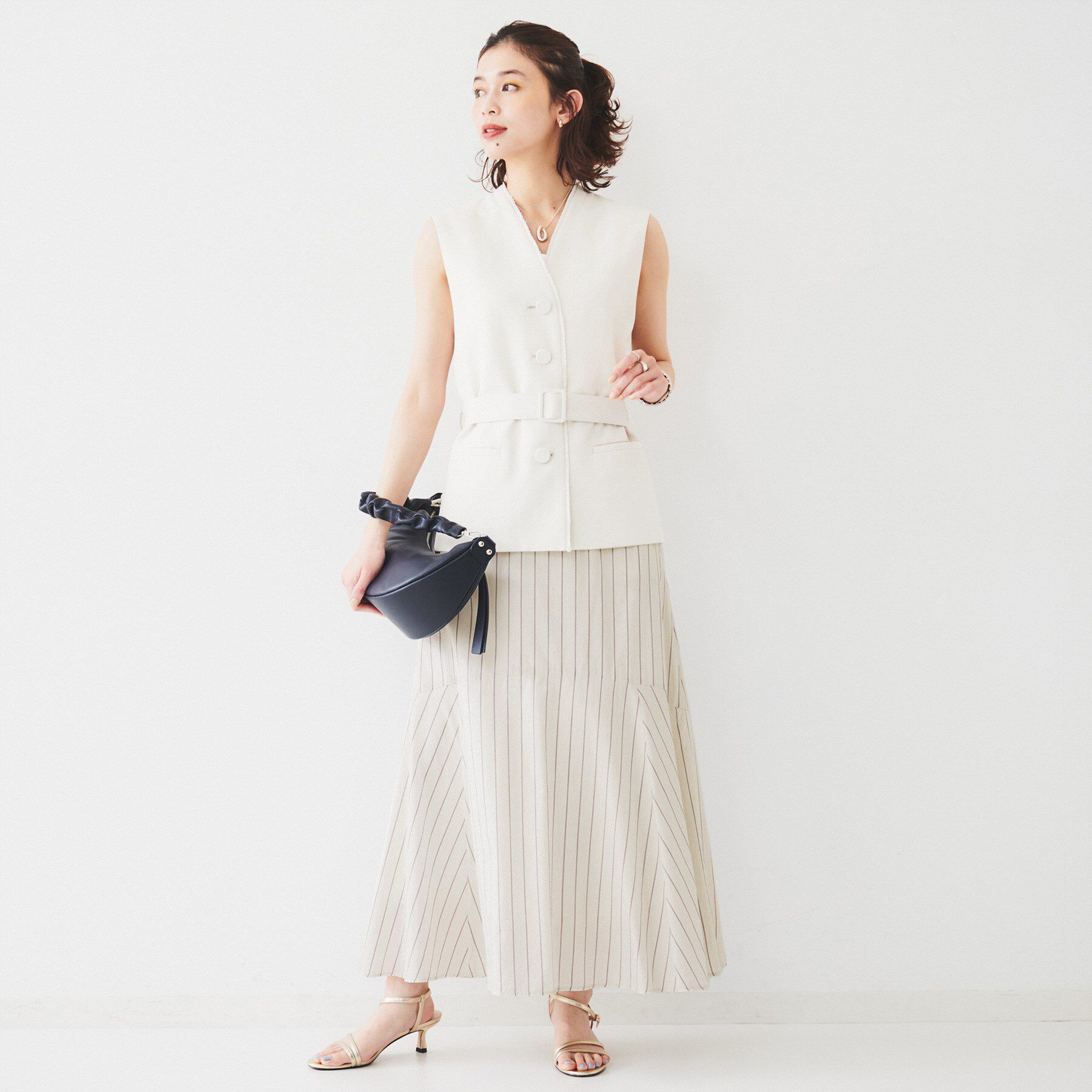 UNTITLED「【後ろウエストゴム/マーメイド】ストライプフレアスカート」|スカート|