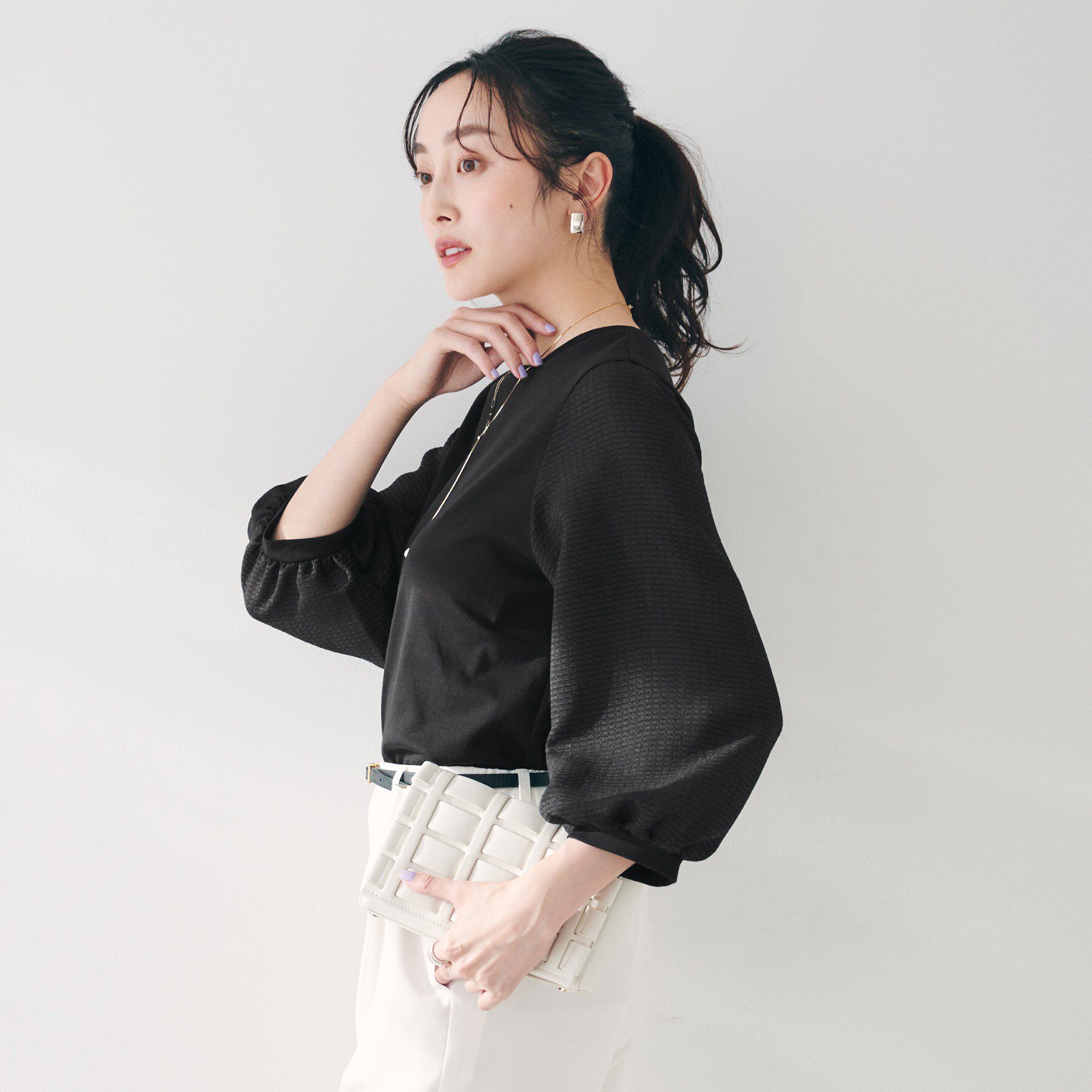 UNTITLED「【二の腕カバー/オンオフ】袖シアー ドッキングプルオーバー」|Tシャツ・カットソー|