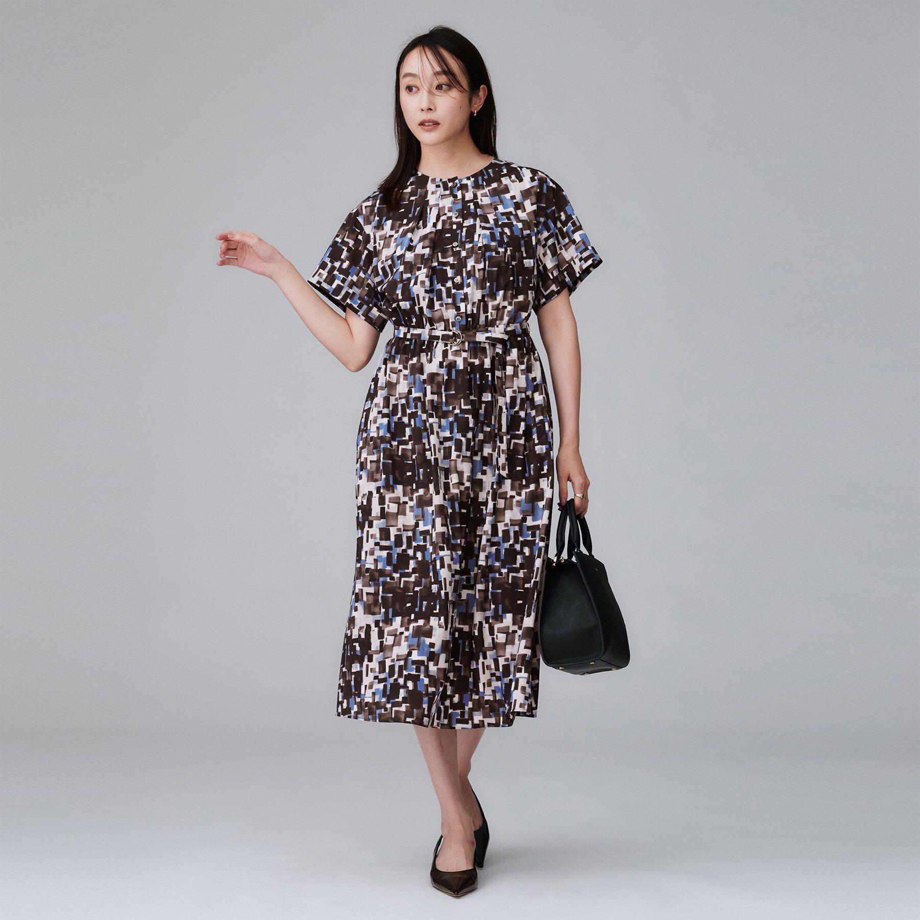 UNTITLED「【洗える/前開きボタン/ベルト付】ブロック柄ワンピース」|ワンピース|
