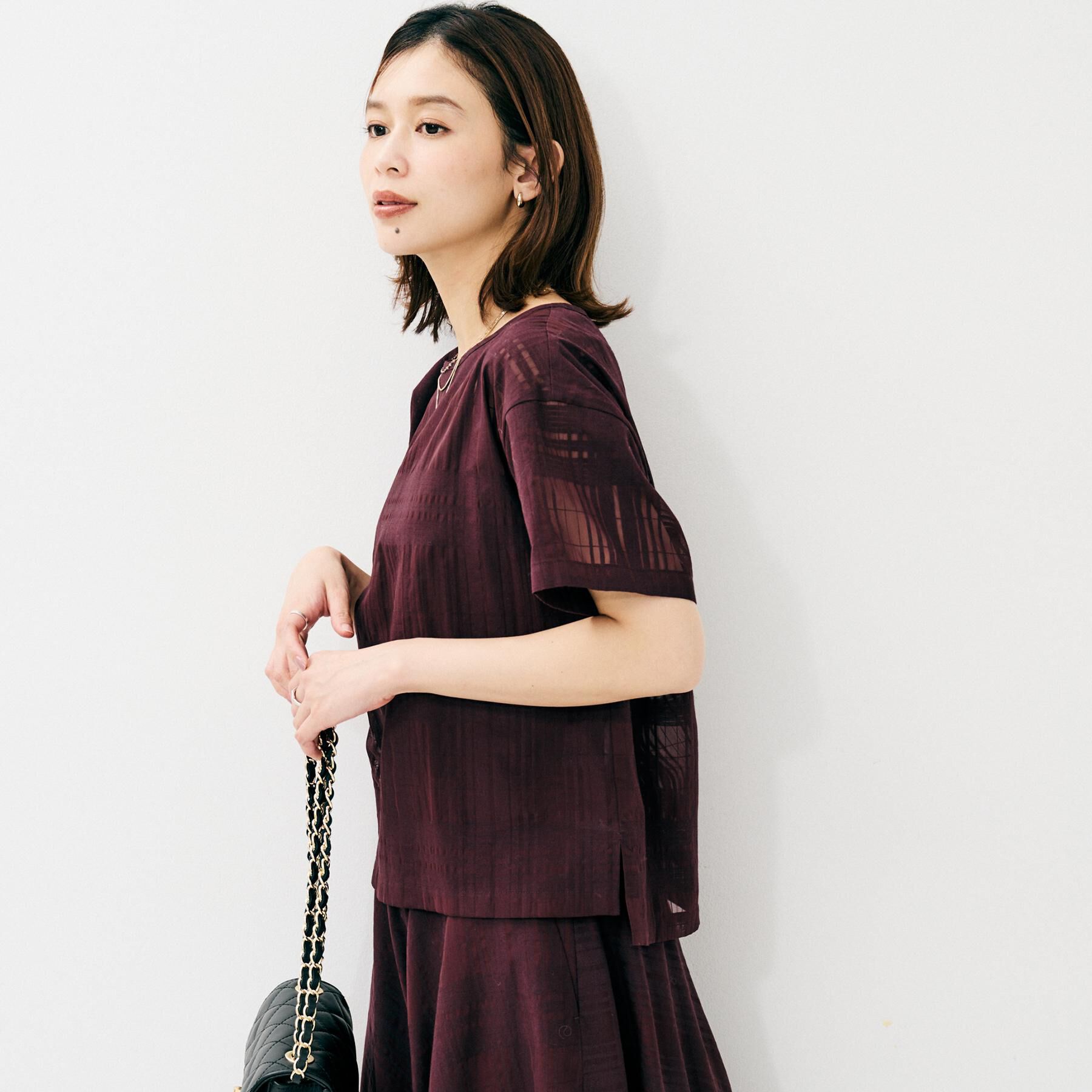 UNTITLED「【セットアップ可/エレガント】シアーチェックTブラウス」|シャツ・ブラウス|