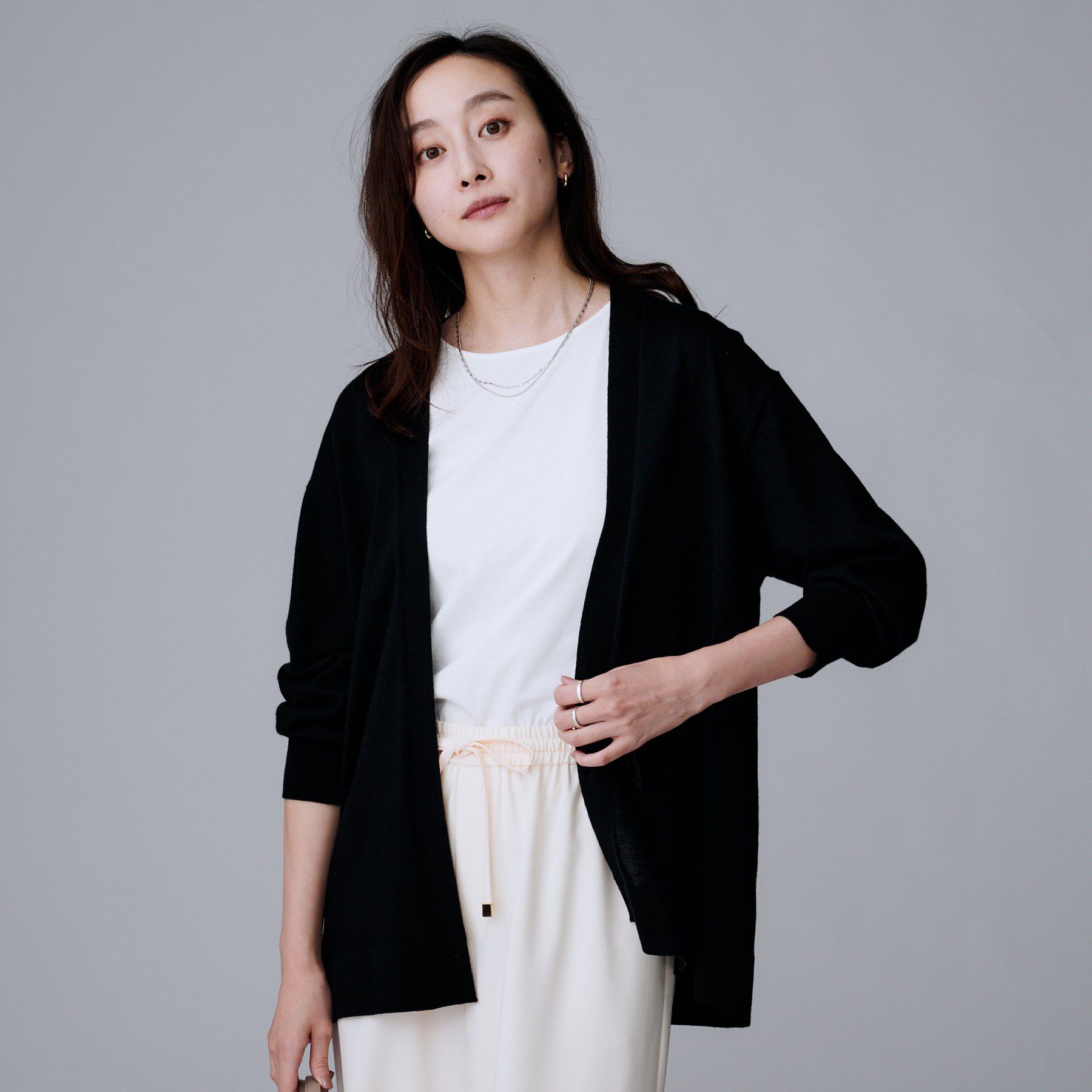 UNTITLED「【アンサンブル可/洗える/ボタンなし】シルクウールカシミヤ 着流しカーディガン」|カーディガン|