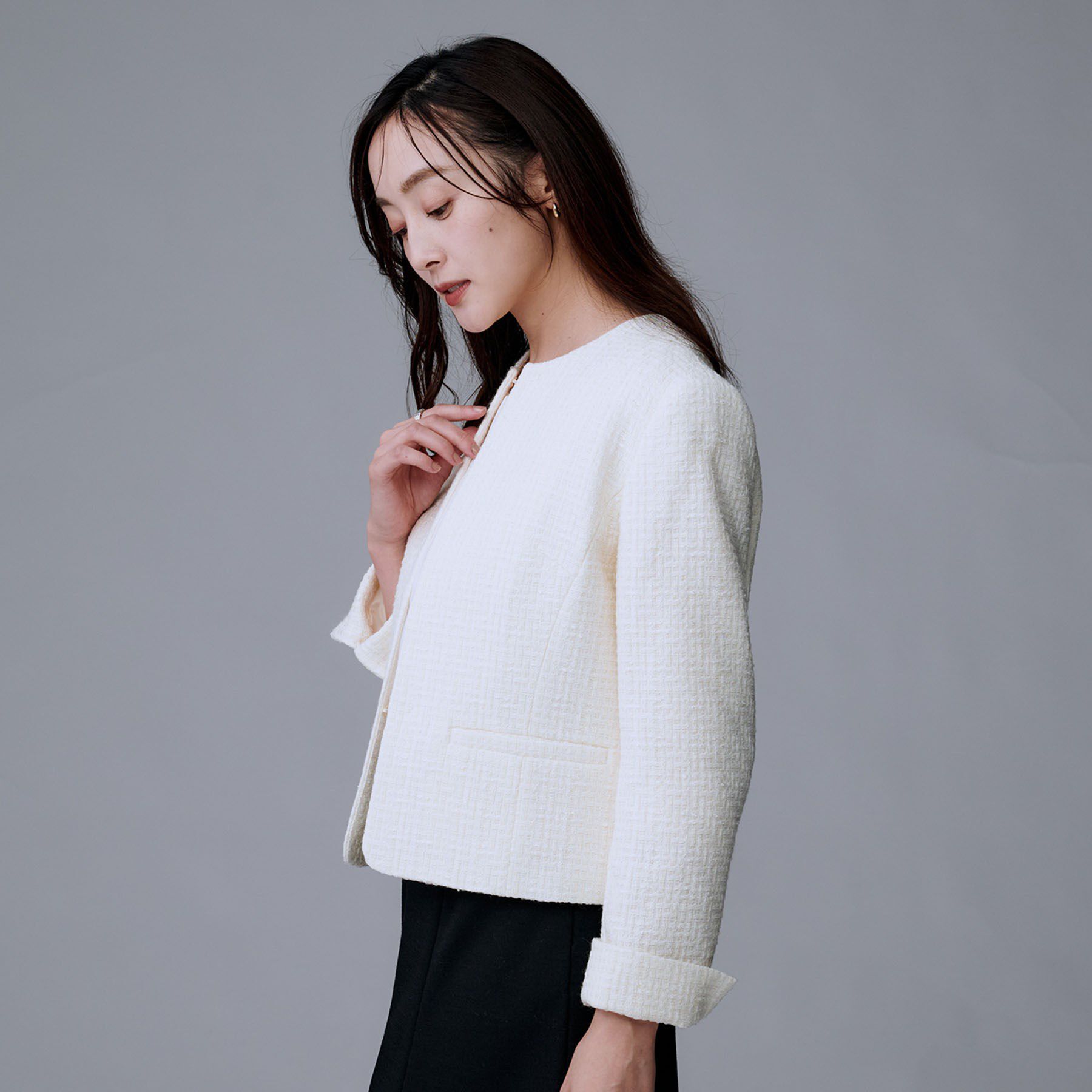 UNTITLED「【セットアップ可/フォーマル】ツイードジャケット」|ノーカラージャケット|