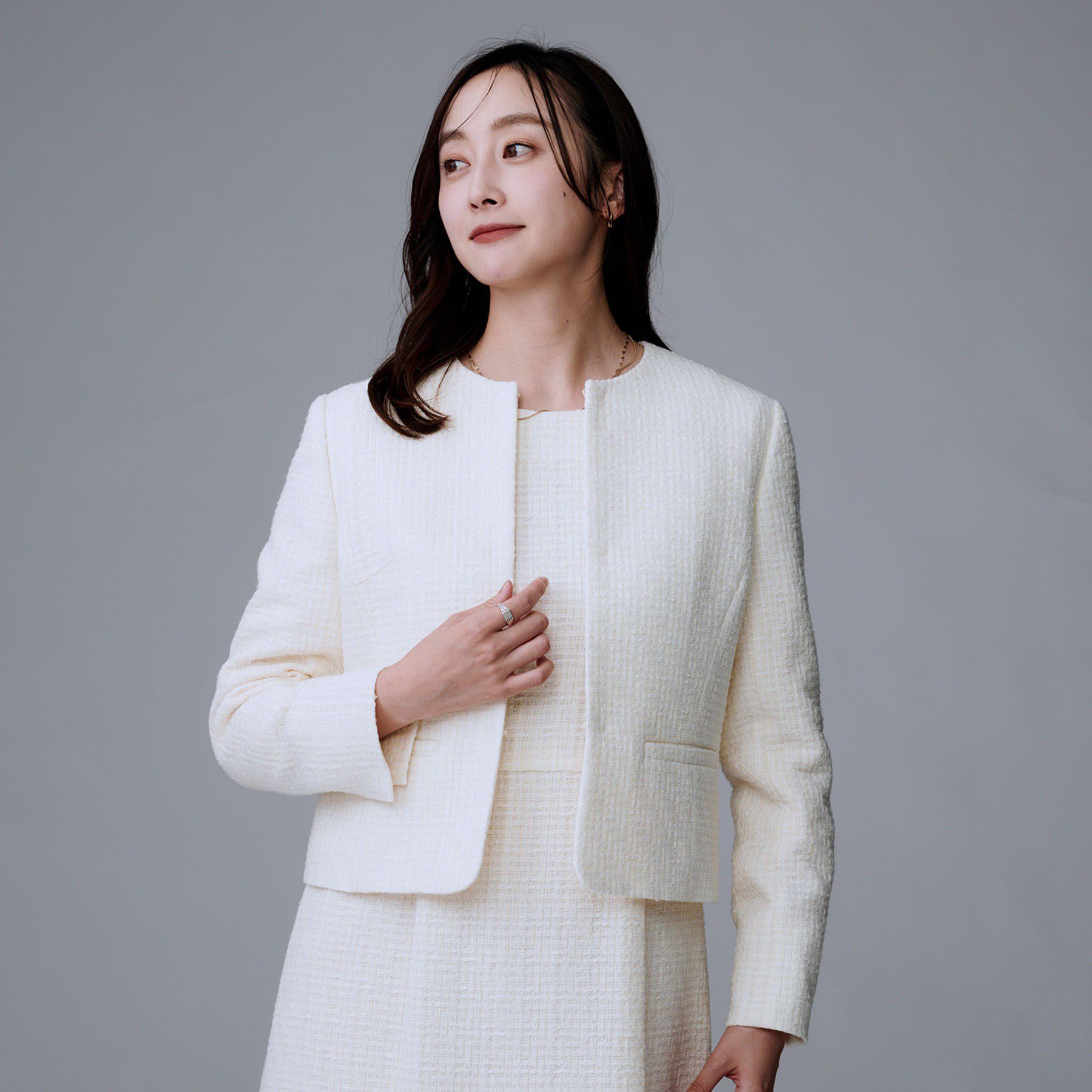 UNTITLED「【セットアップ可/フォーマル】ツイードジャケット」|ノーカラージャケット|