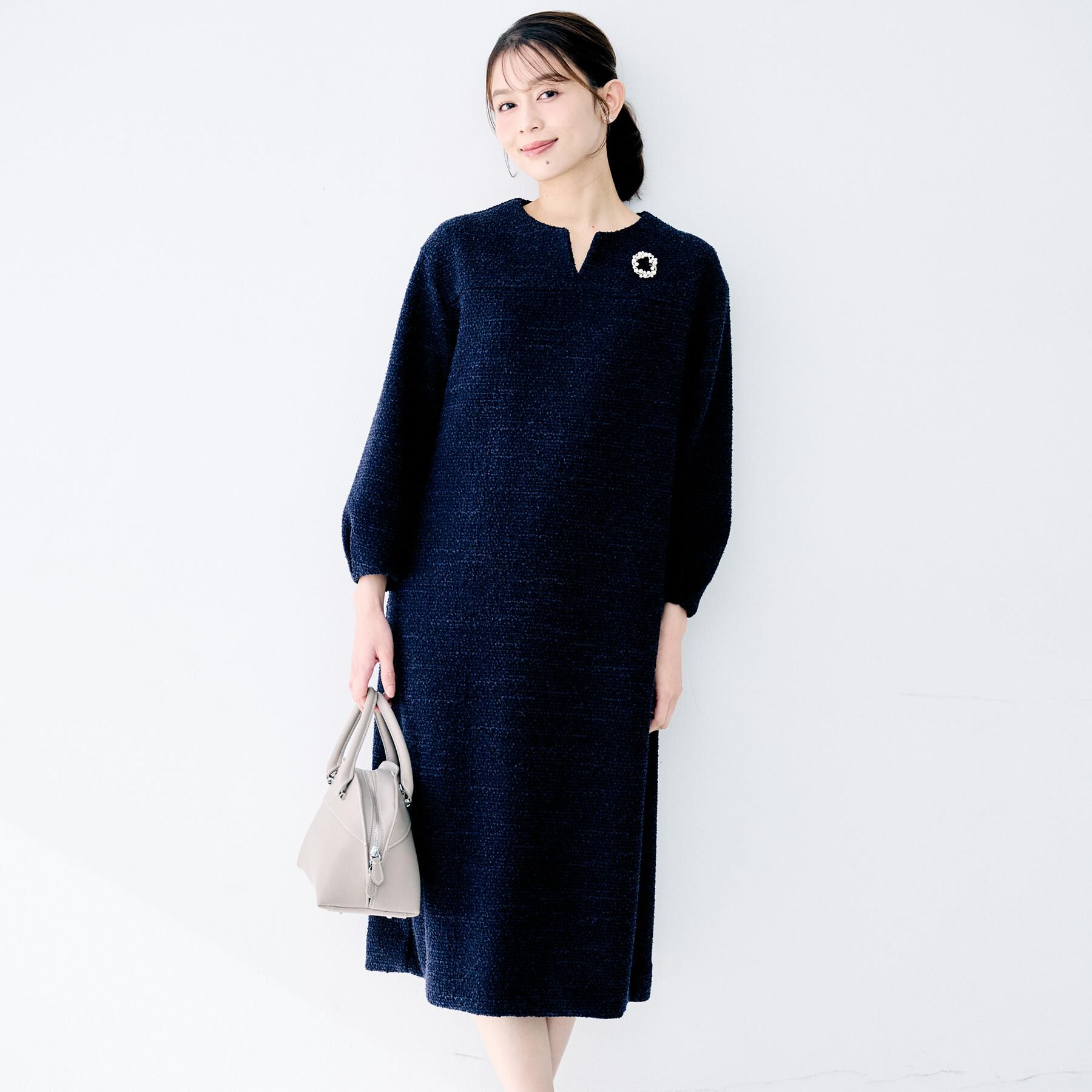 UNTITLED「【洗える/ストレッチ】ツイードジャージワンピース」|ワンピース|