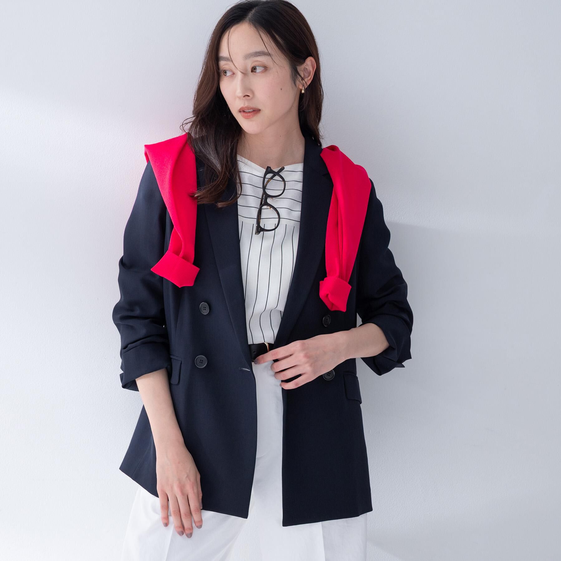 UNTITLED「【接触冷感/UVカット/洗える】エアリー ダブルブレストジャケット」|テーラードジャケット|ネイビー(094)