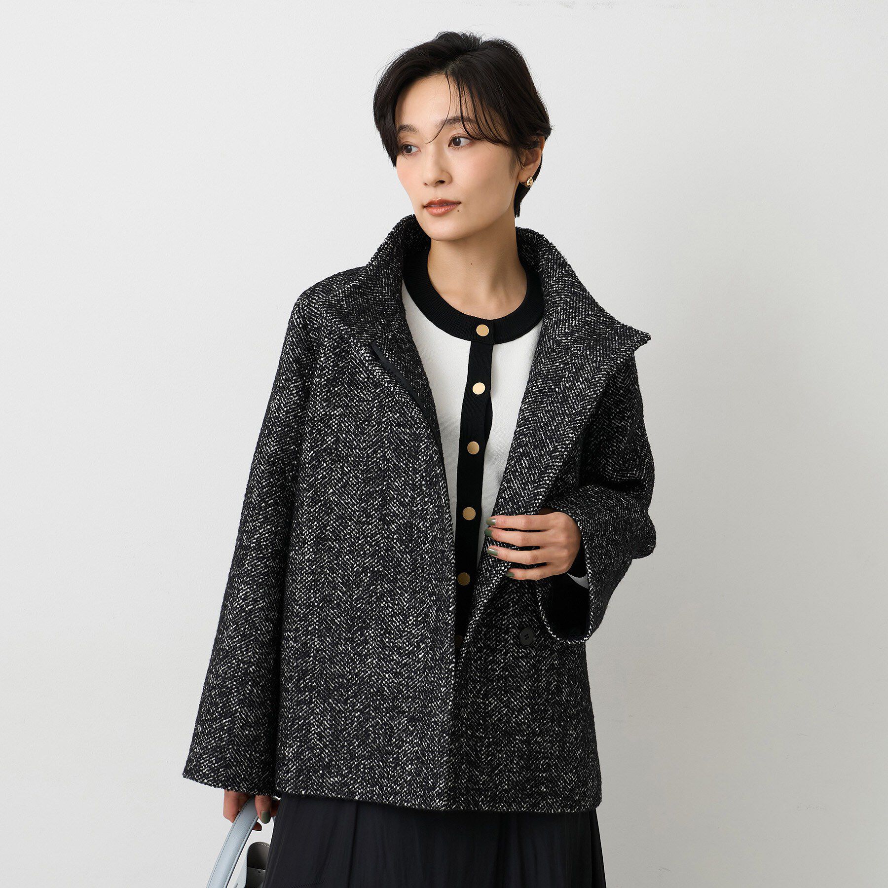 UNTITLED「【ツイード風/スタンドカラー】ファンシーヘリンボンコート」|その他|