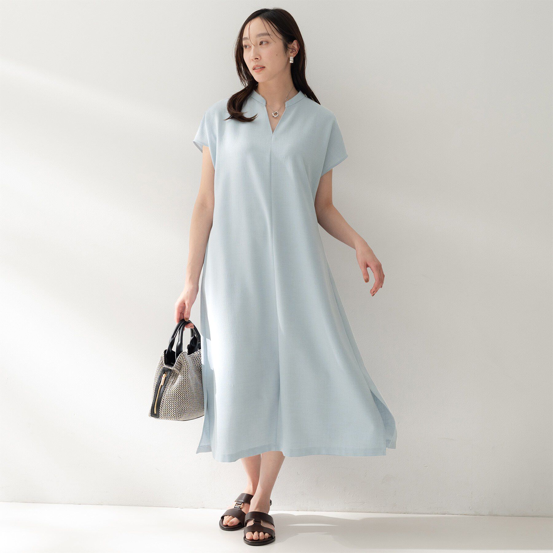 UNTITLED「スラブバンドカラーワンピース」|ワンピース|