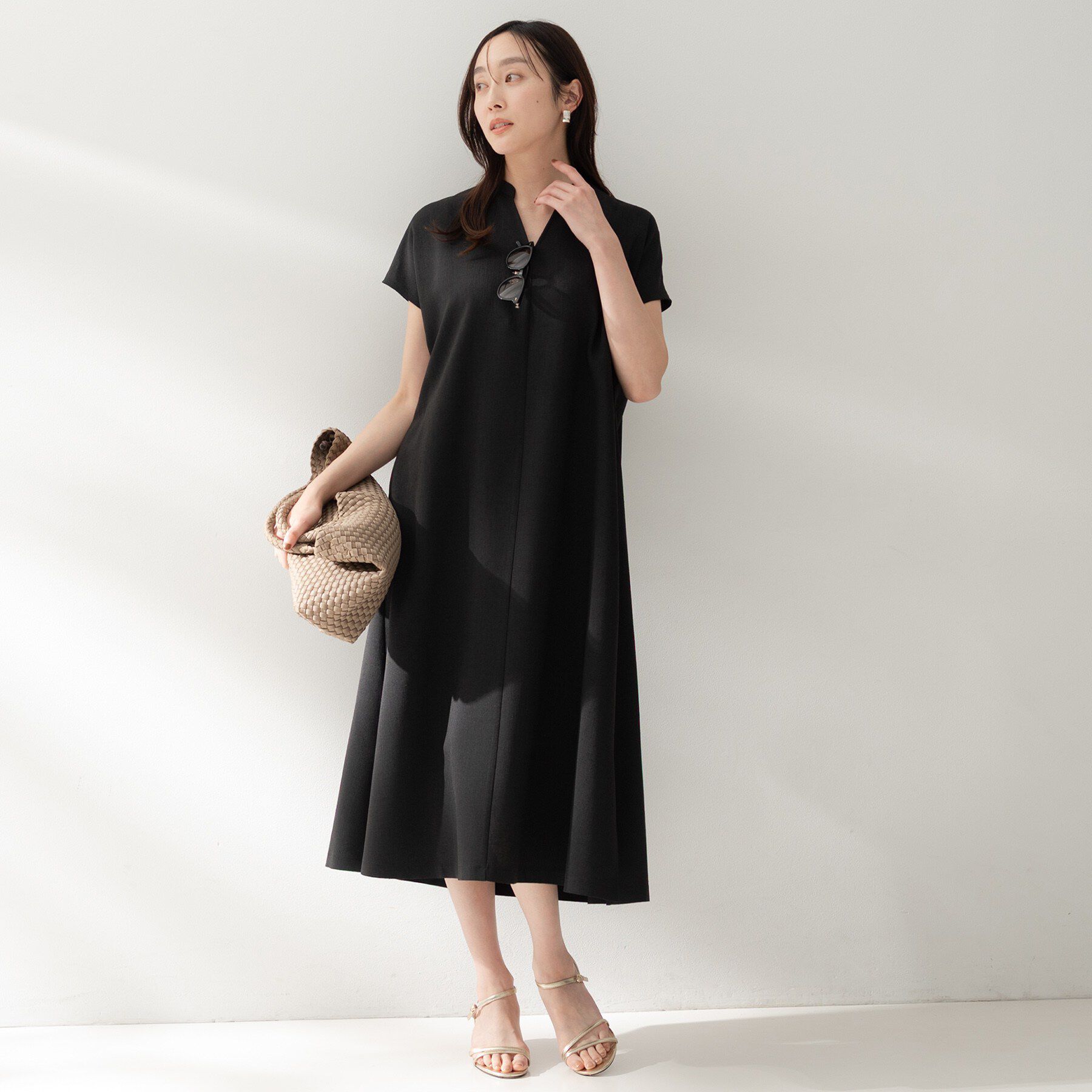 UNTITLED「スラブバンドカラーワンピース」|ワンピース|