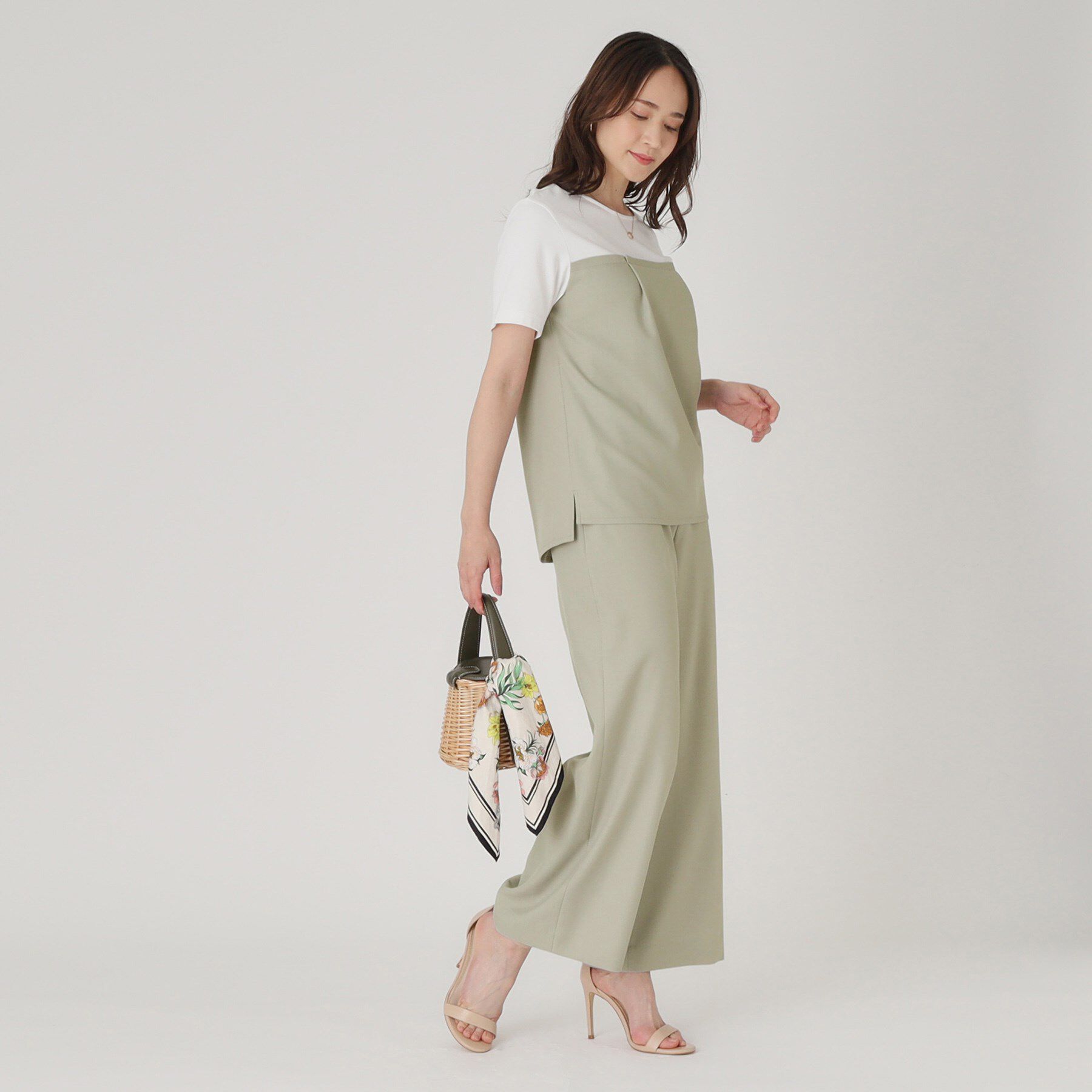 COUP DE CHANCE「【洗える／日本製／ビスチエレイヤード風／セットアップ可】異素材組合せのジャージプルオーバー」|Tシャツ・カットソー|