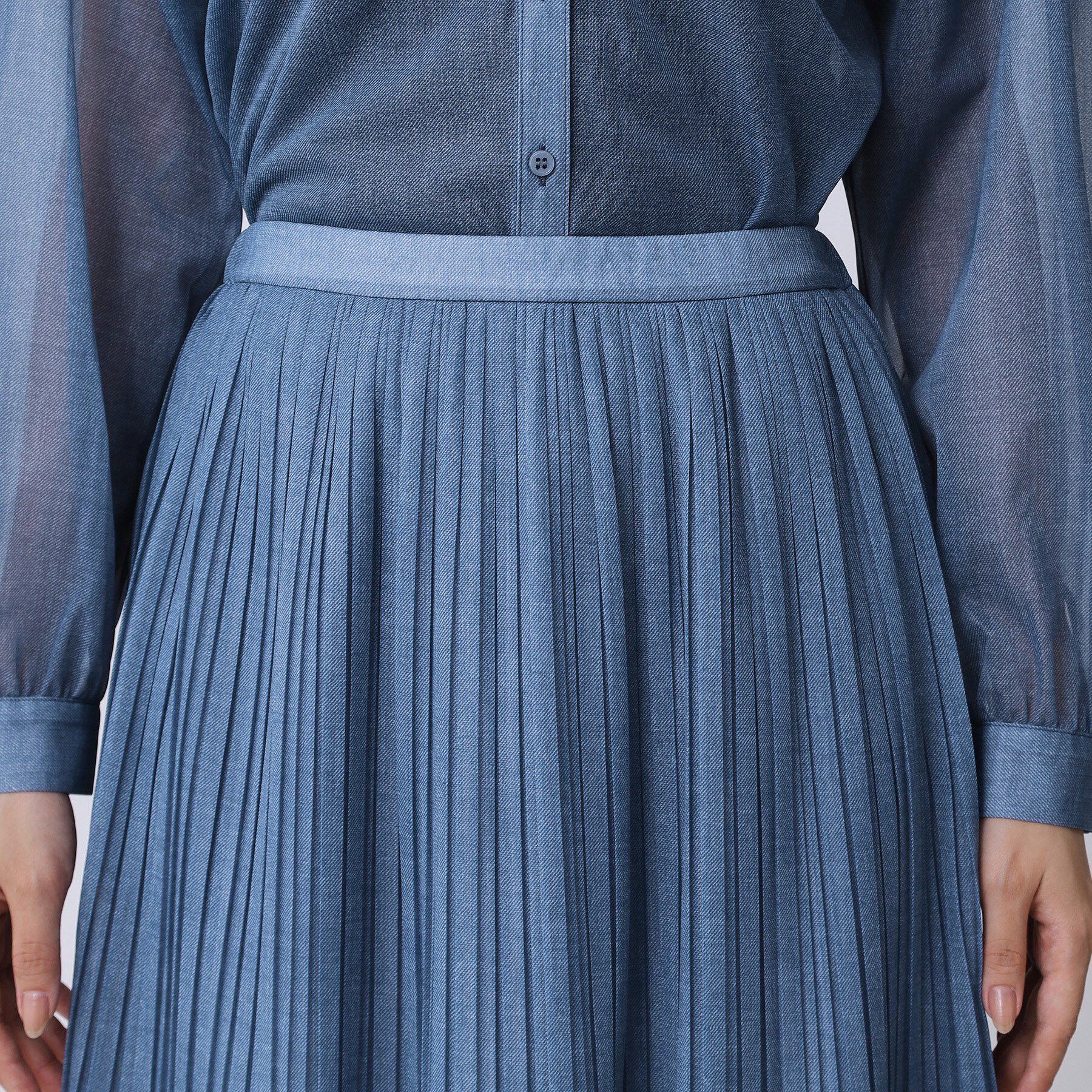 COUP DE CHANCE「【手洗い可／ウエストゴム】デニム柄プリントのプリーツスカート」|スカート|