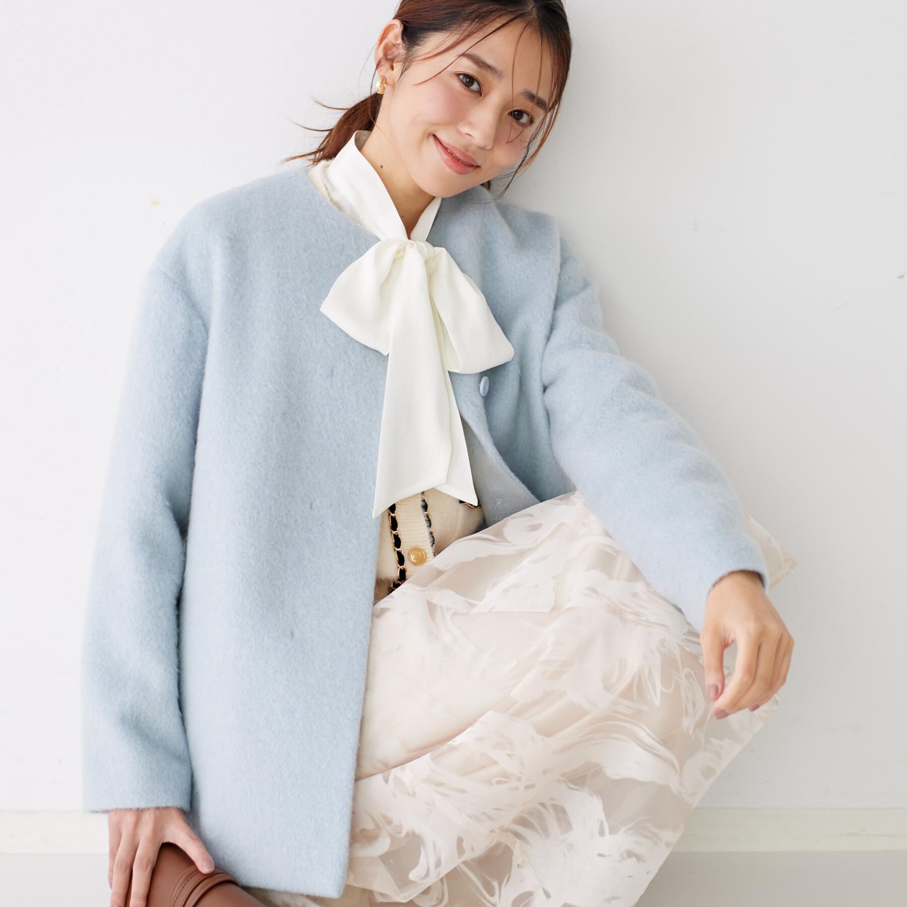 COUP DE CHANCE「【日本製／モヘヤ混／ヒップ丈】ノーカラーコート」|ノーカラーコート|