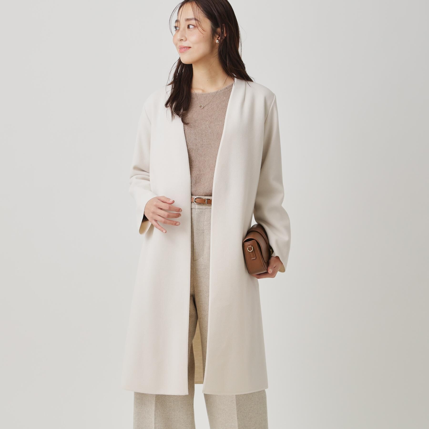 COUP DE CHANCE「【日本製／軽量】Iラインシルエットのコーディガン」|ノーカラーコート|ホワイト(002)