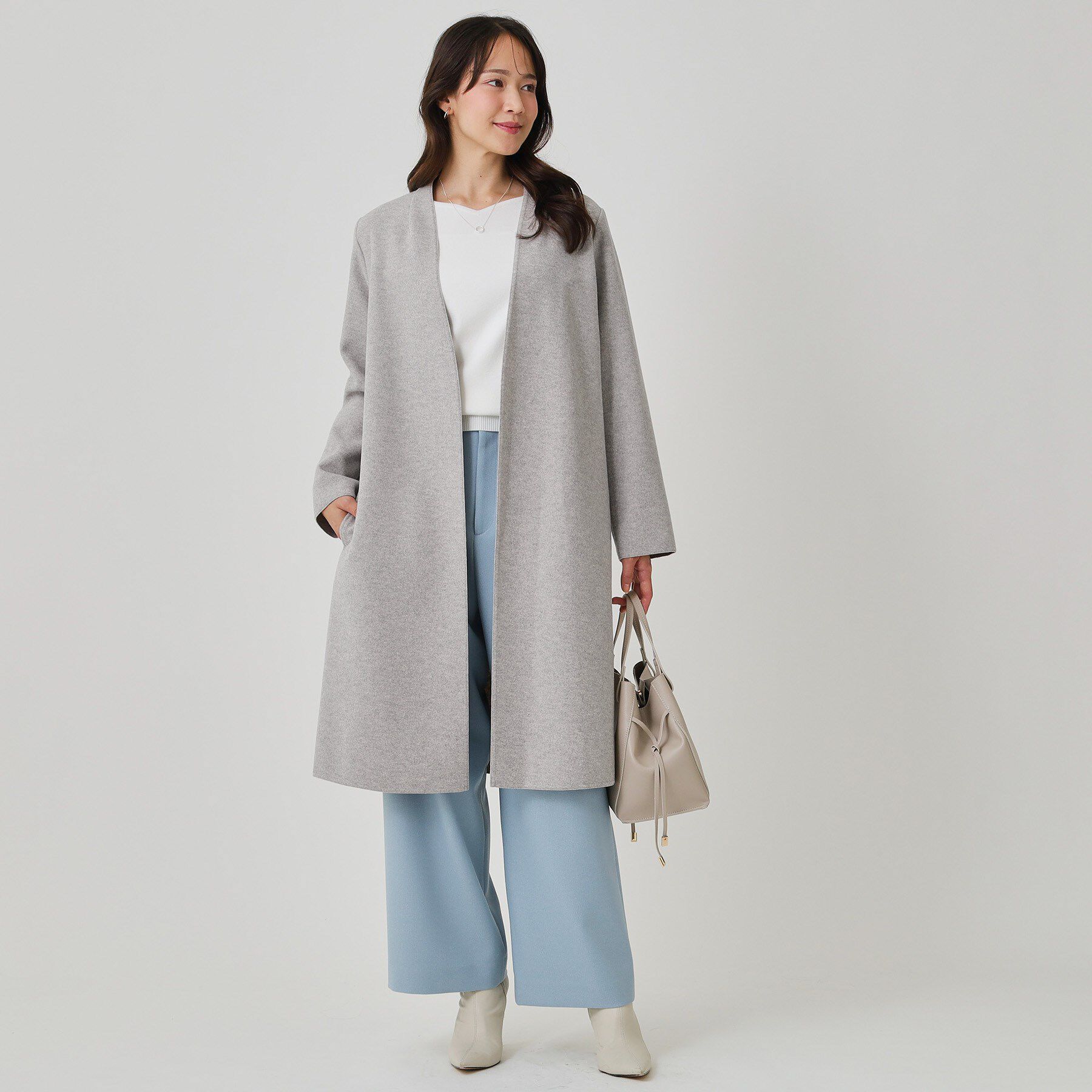 COUP DE CHANCE「【日本製／軽量】Iラインシルエットのコーディガン」|ノーカラーコート|