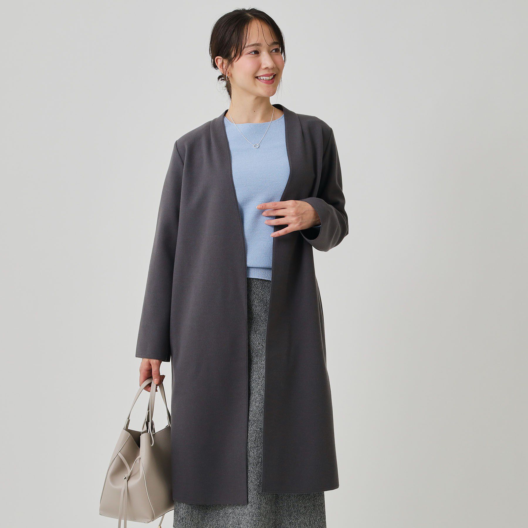 COUP DE CHANCE「【日本製／軽量】Iラインシルエットのコーディガン」|ノーカラーコート|チャコールグレー(0