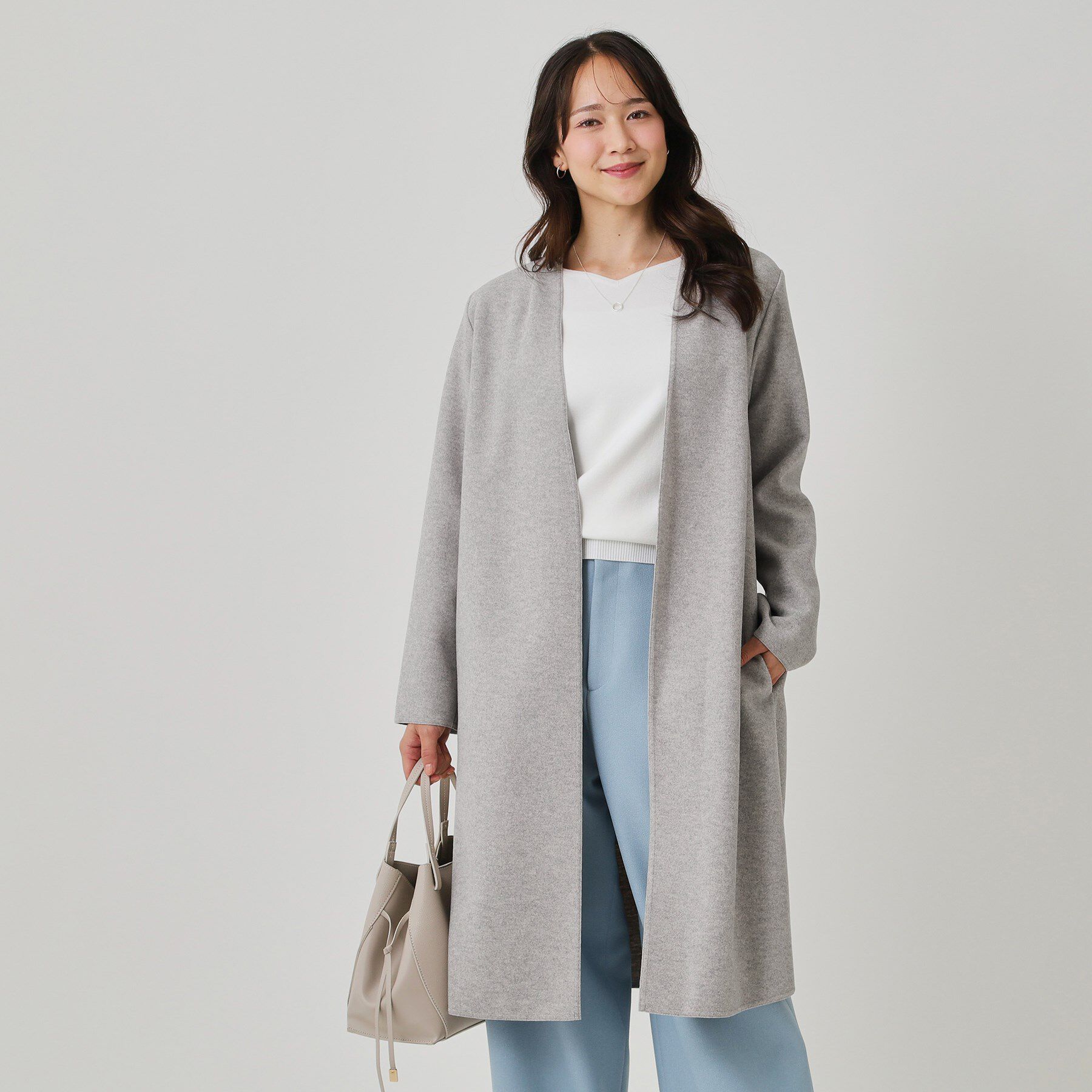 COUP DE CHANCE「【日本製／軽量】Iラインシルエットのコーディガン」|ノーカラーコート|グレー(912)