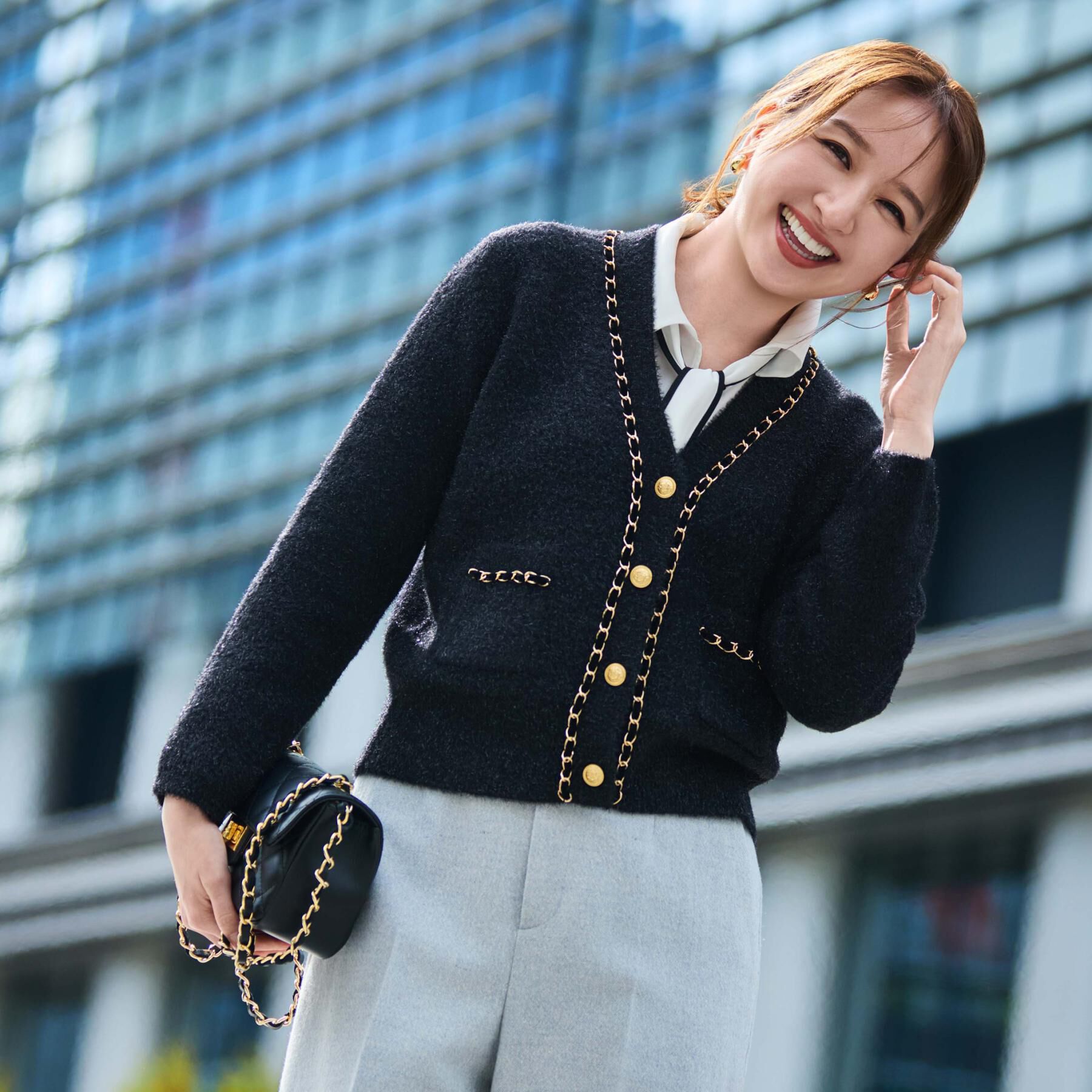 COUP DE CHANCE「【手洗い可／セットアップ可】チェーンブレード付カーディガン」|カーディガン|