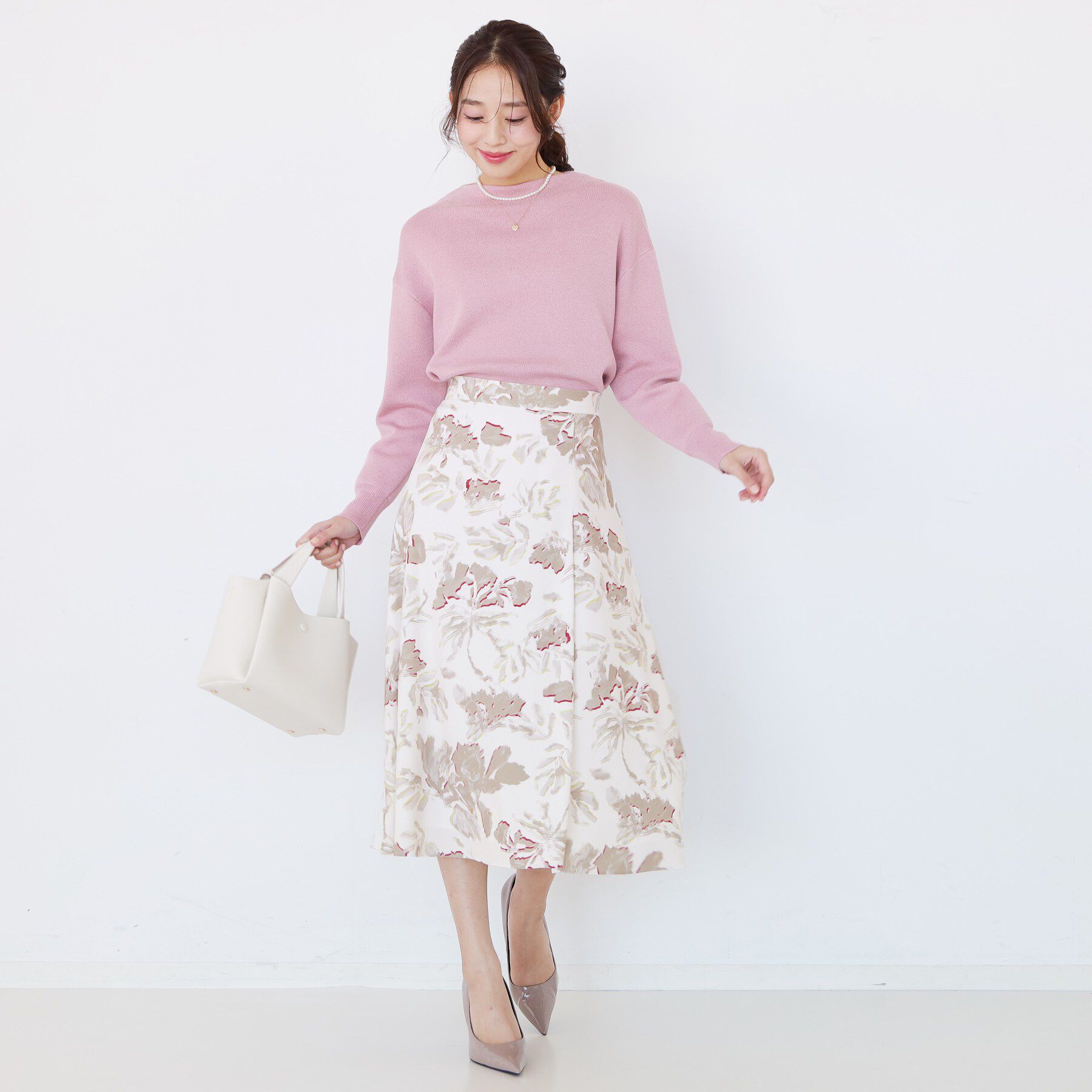 COUP DE CHANCE「【手洗い可／日本製／ウエスト後ろゴム】フラワー柄フレアスカート」|スカート|