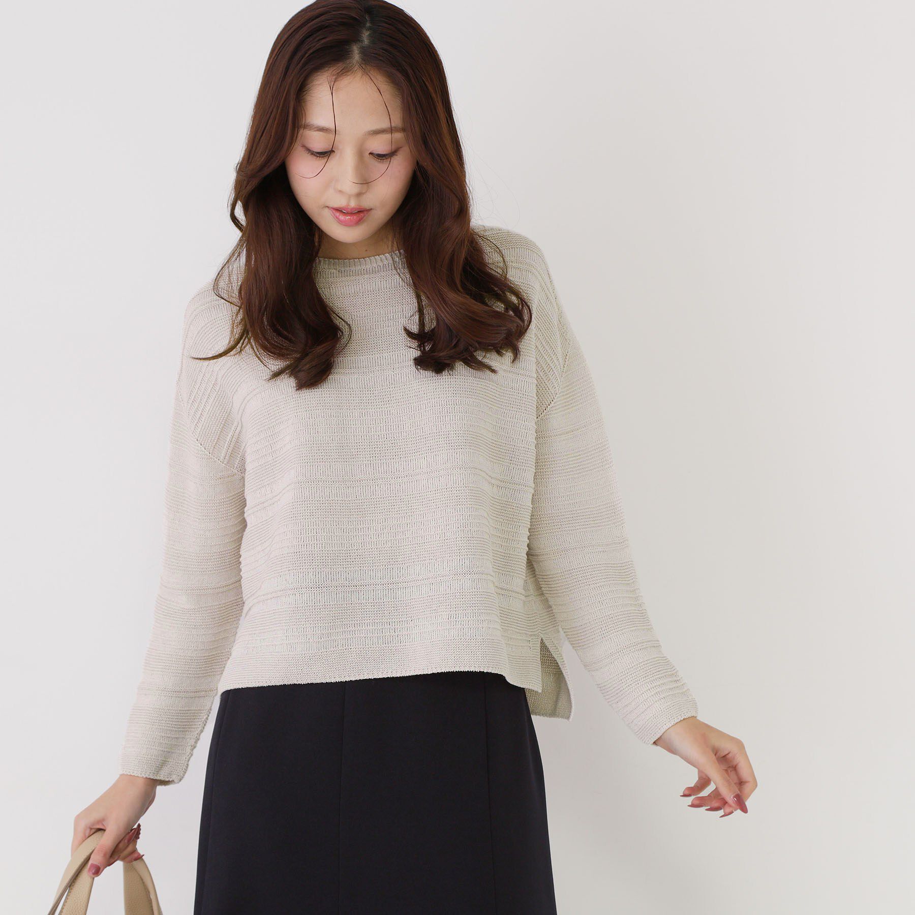 COUP DE CHANCE「【手洗い可／日本製／和紙使用】地柄ボーダーニット」|ニット・セーター|ライトグレー(011