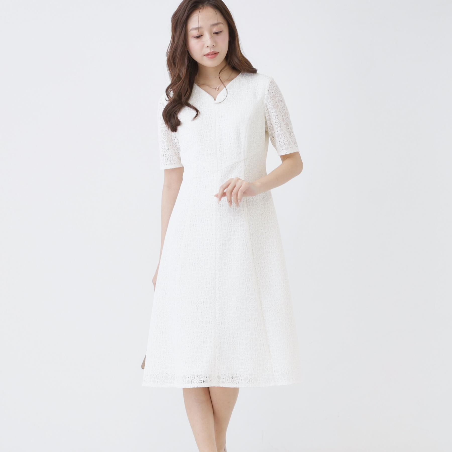 COUP DE CHANCE「【手洗い可／日本製／360&deg;シリーズ】ラッセルレースワンピース」|ワンピース|オフホワイト(003