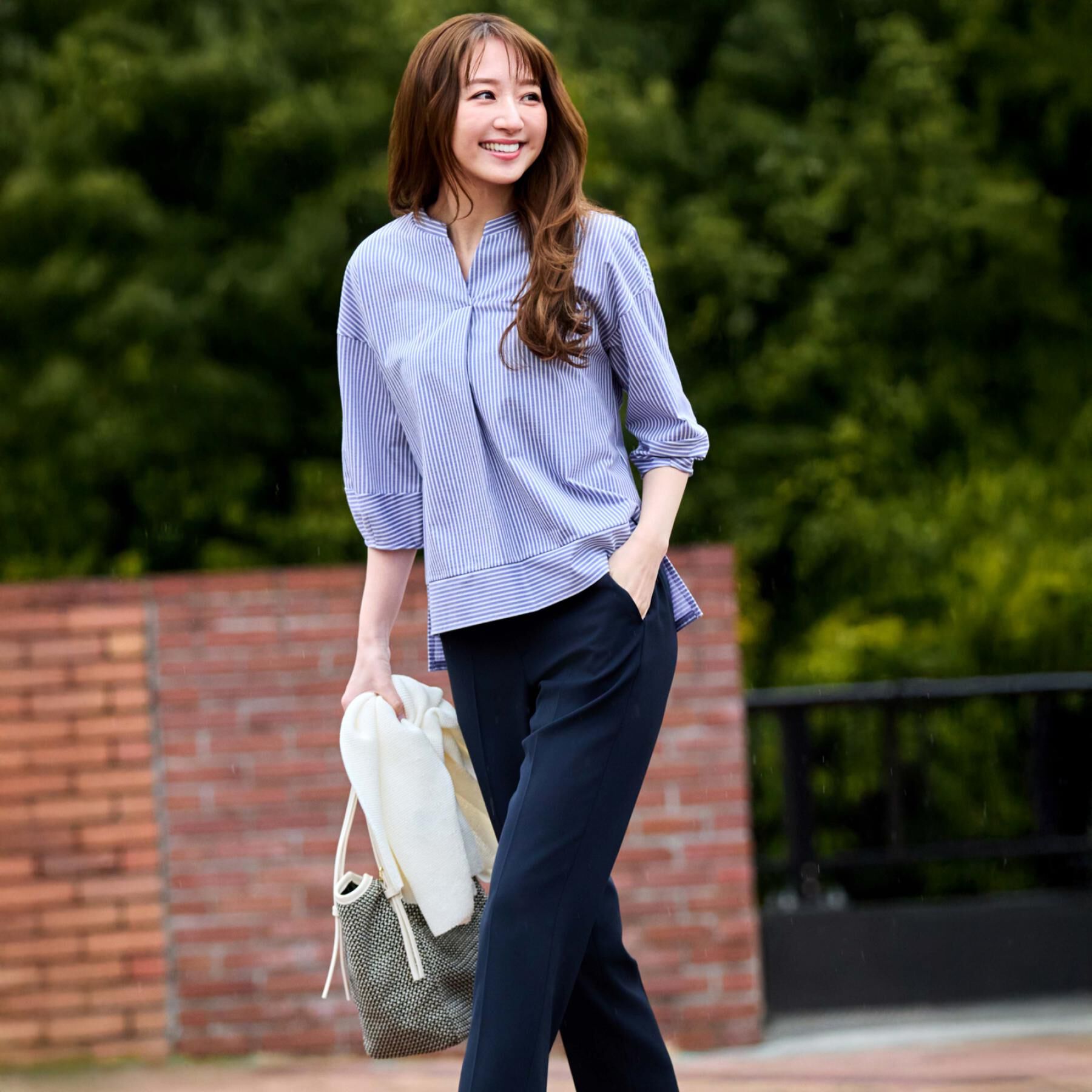 COUP DE CHANCE「【手洗い可／日本製】ストライプ柄ジャージートップス」|Tシャツ・カットソー|