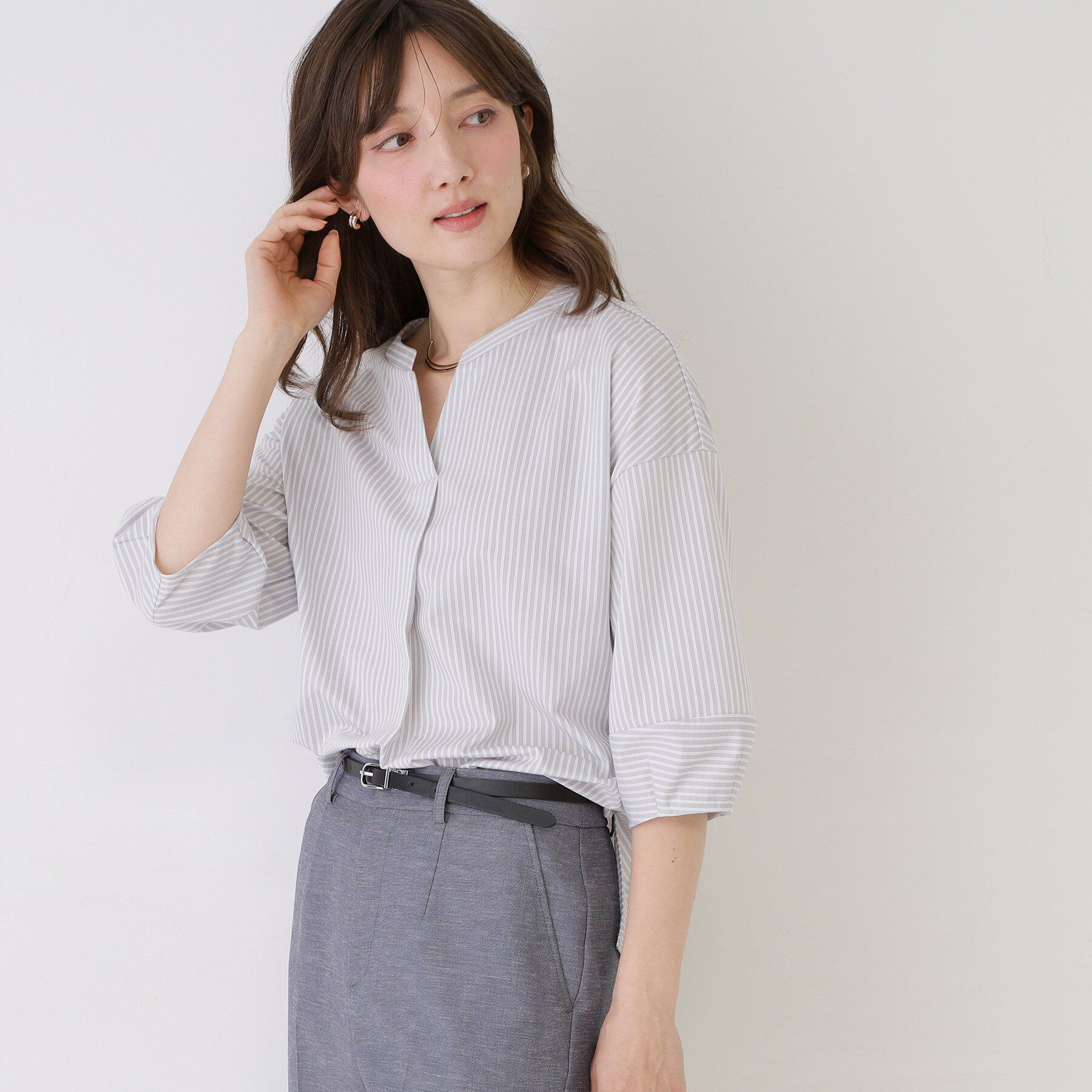 COUP DE CHANCE「【手洗い可／日本製】ストライプ柄ジャージートップス」|Tシャツ・カットソー|