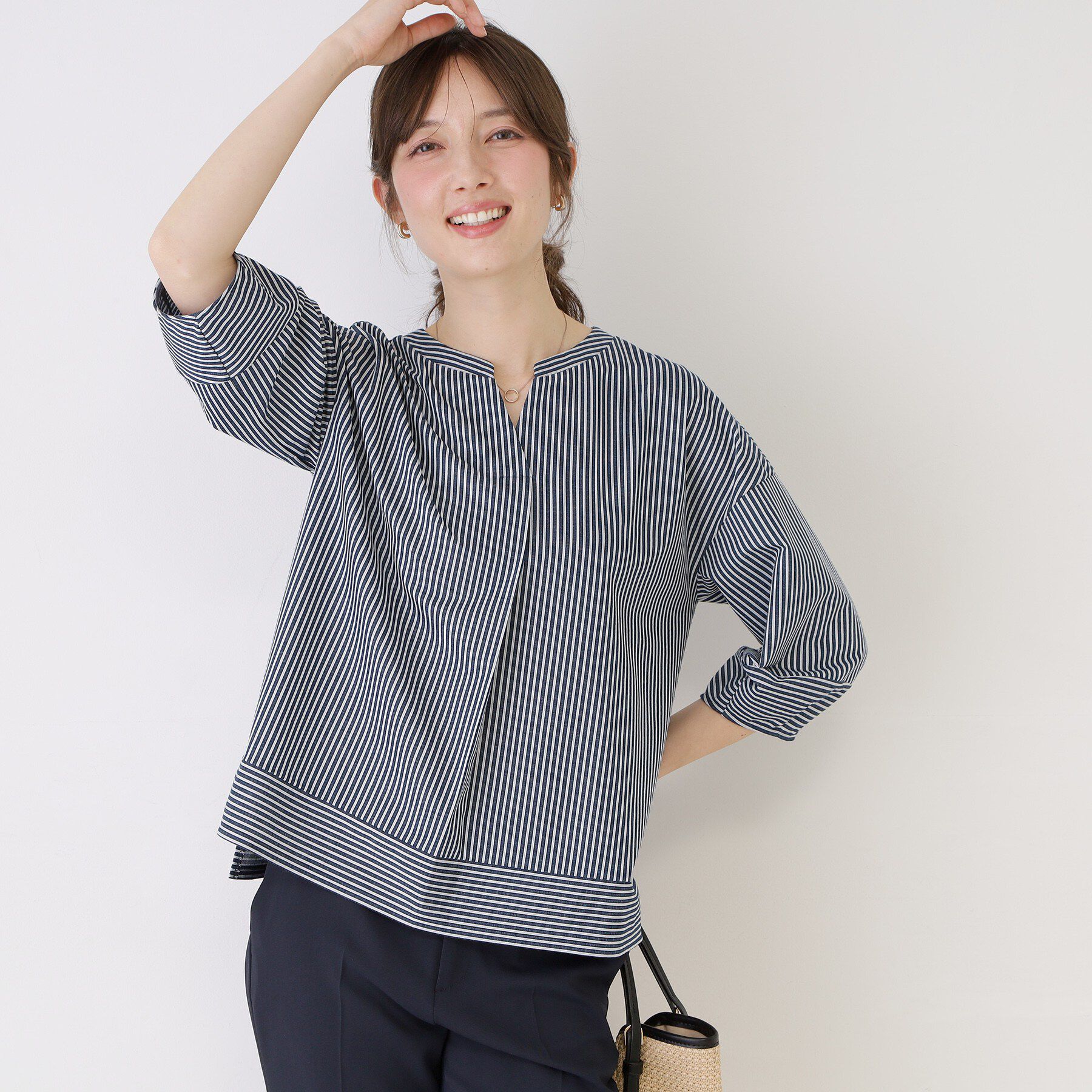 COUP DE CHANCE「【手洗い可／日本製】ストライプ柄ジャージートップス」|Tシャツ・カットソー|