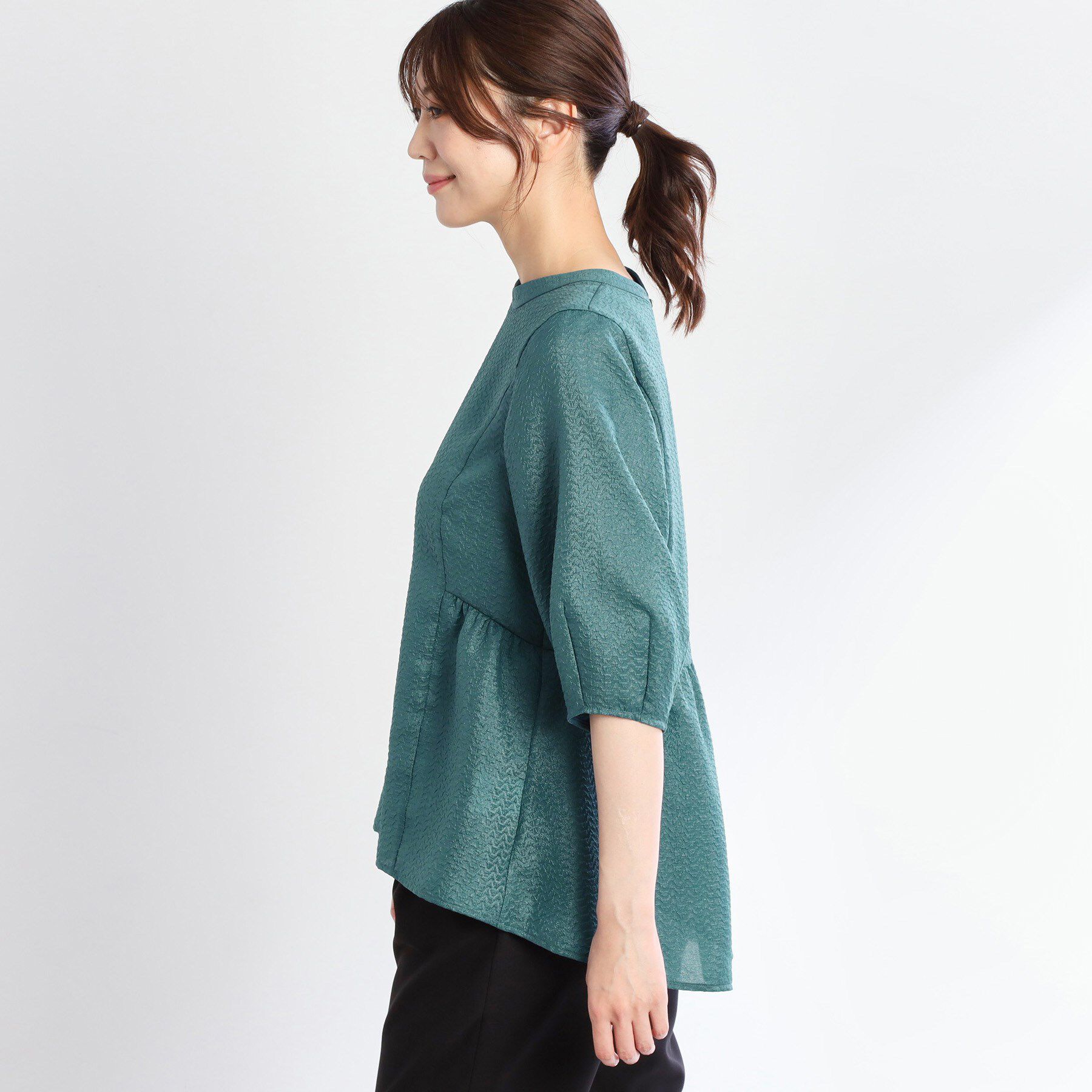 Reflect「【すっきり見え！長め丈】ペプラムデザインシアーブラウス」|シャツ・ブラウス|