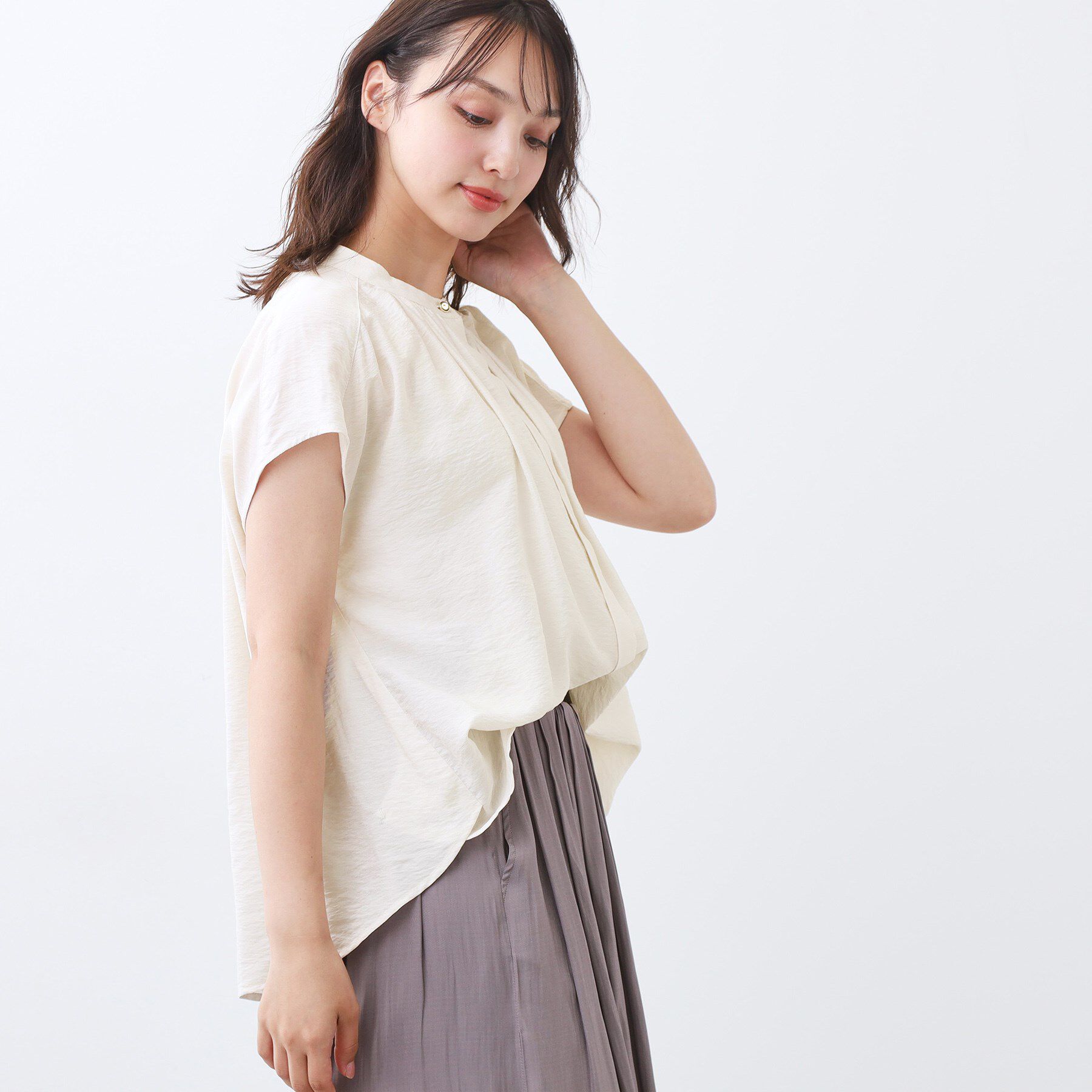 Reflect「【二の腕さりげなくカバー】バンドカラーブラウス」|シャツ・ブラウス|