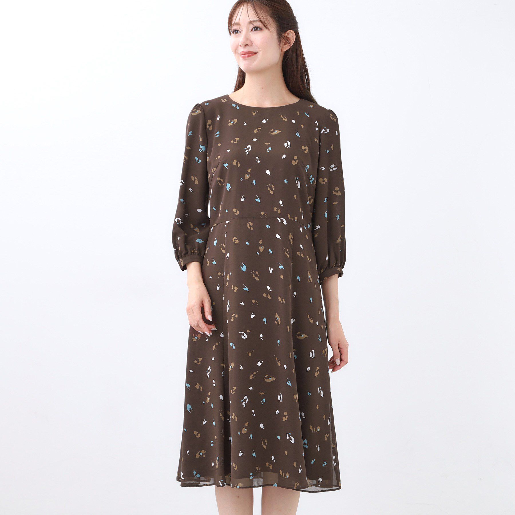 Reflect「【ウエストリボン付き】フレアプリントワンピース」|ワンピース|